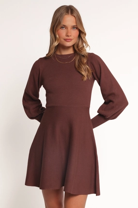 Gigi Long Sleeve Mini Dress - Brown Multipurpose