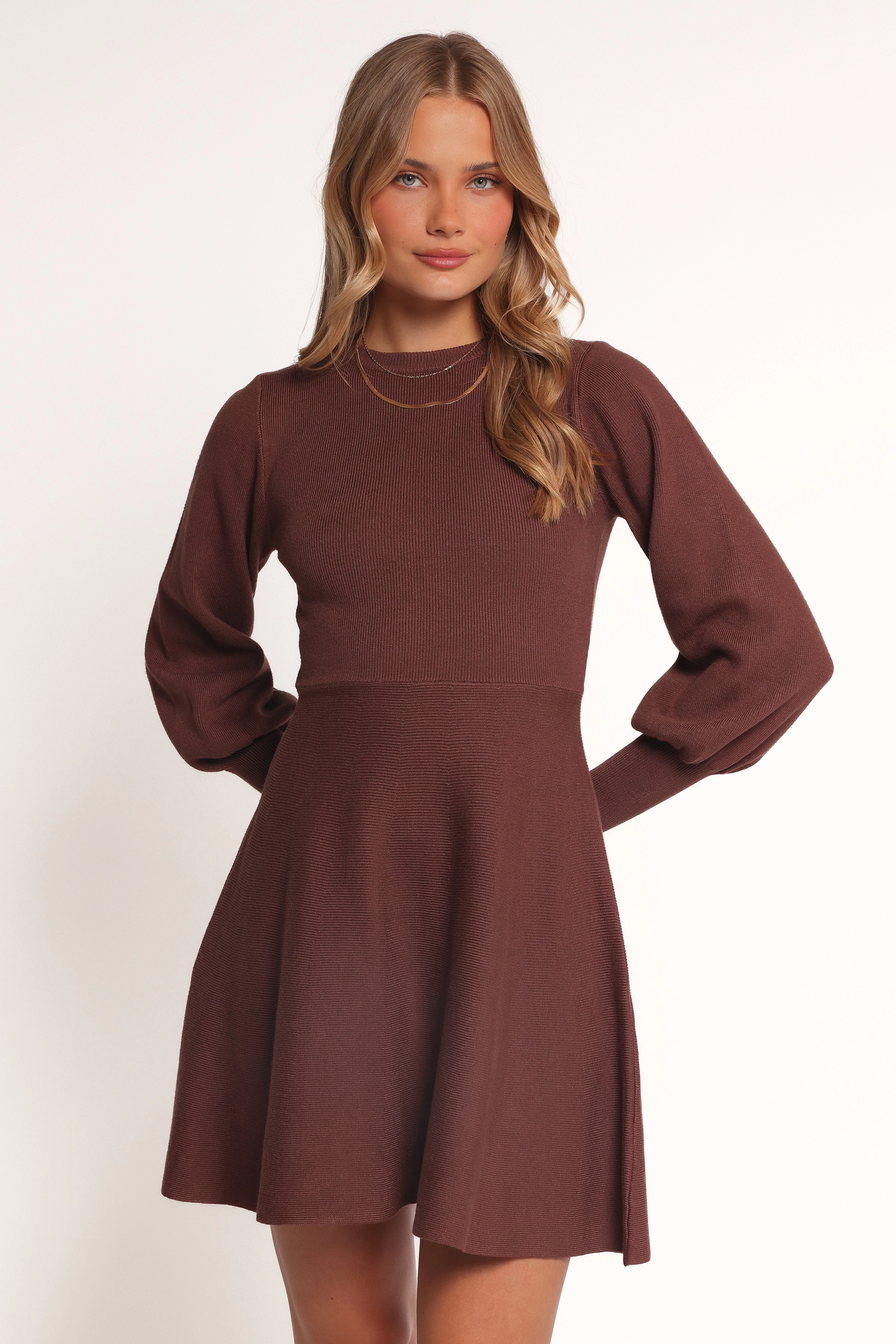 Gigi Long Sleeve Mini Dress - Brown Multipurpose
