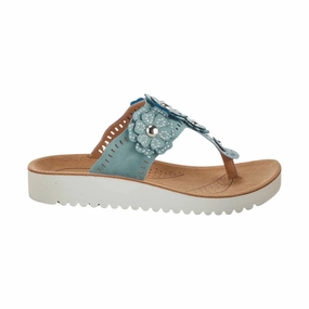 Air Flow Recycled Fabric Webbing Flexus Women's Bayview Thong Sandals - Sky Blue