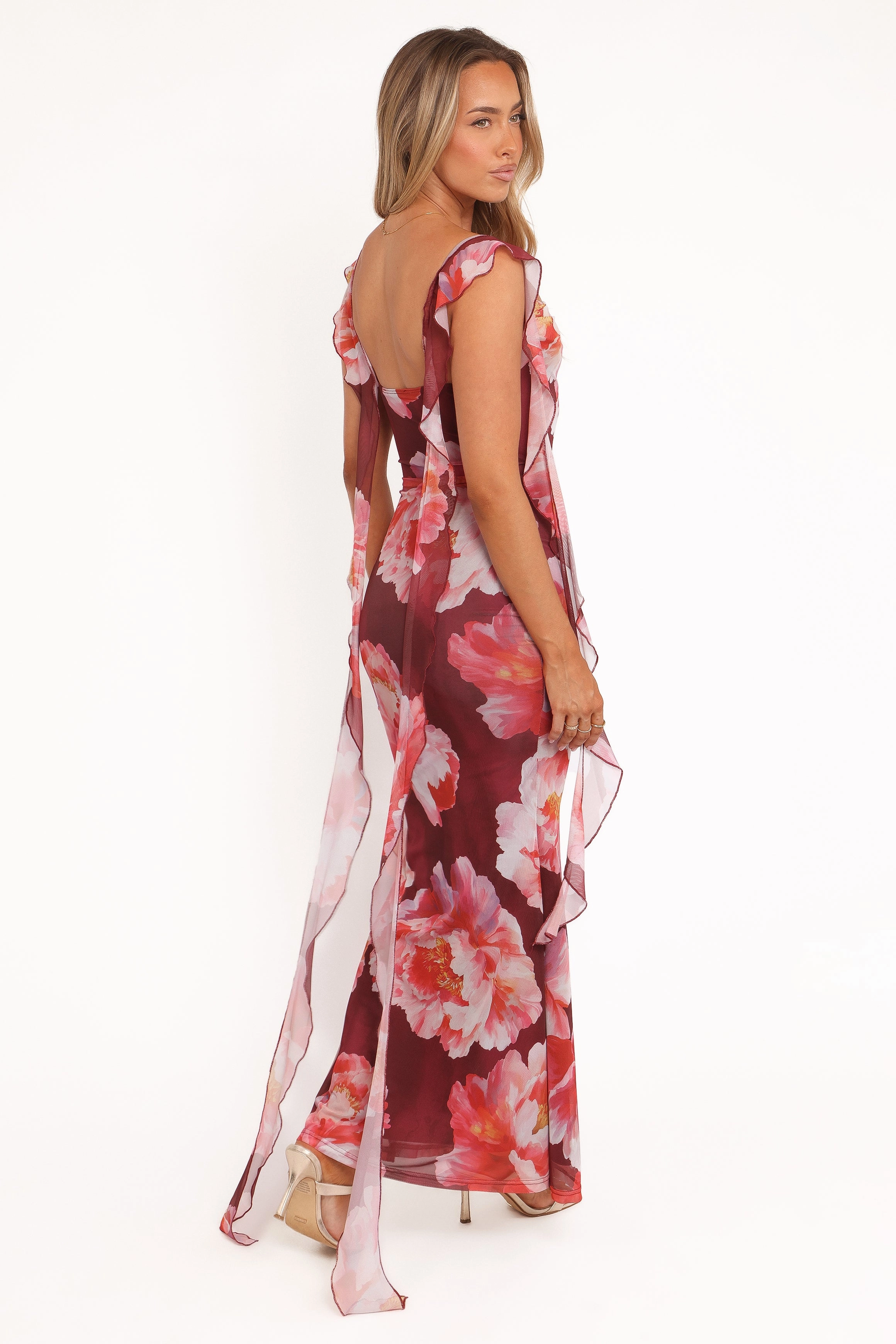 Chiara Maxi Dress - Burgundy Peony Simple Form Dreamy Simplicity