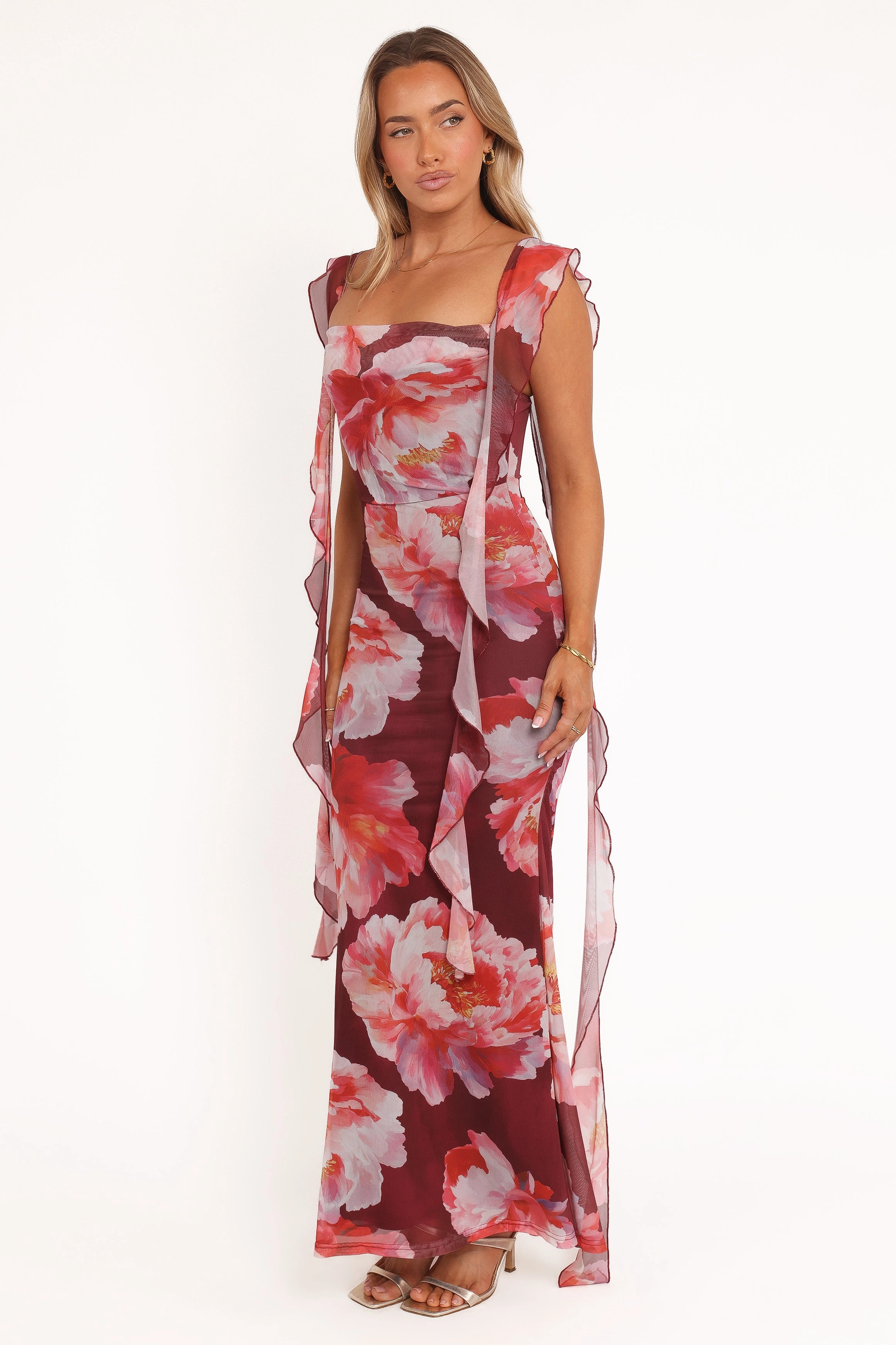 Boho Mood Smooth Texture Chiara Maxi Dress - Burgundy Peony