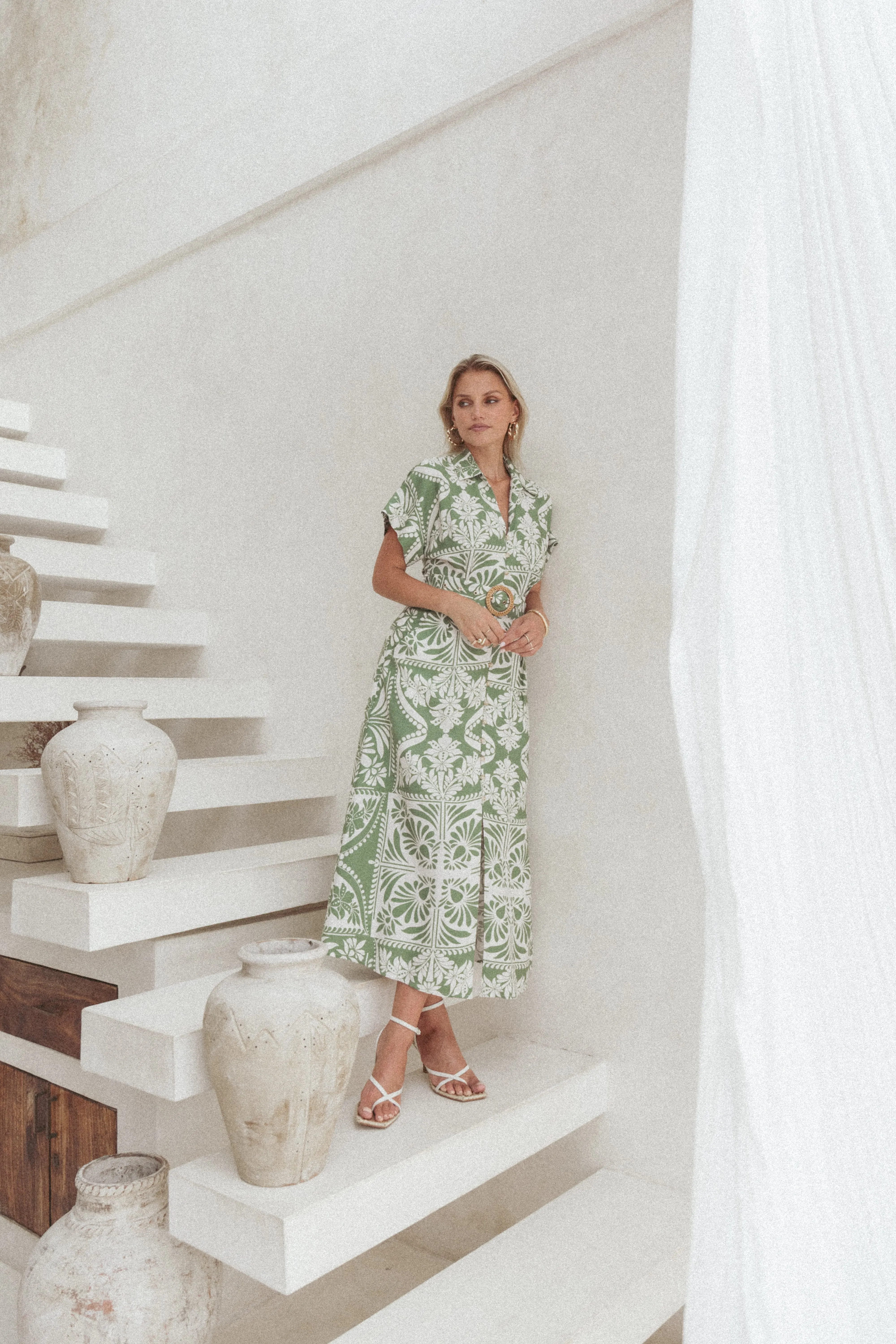 Casual Must-Have Preston Midi Dress - Green Floral