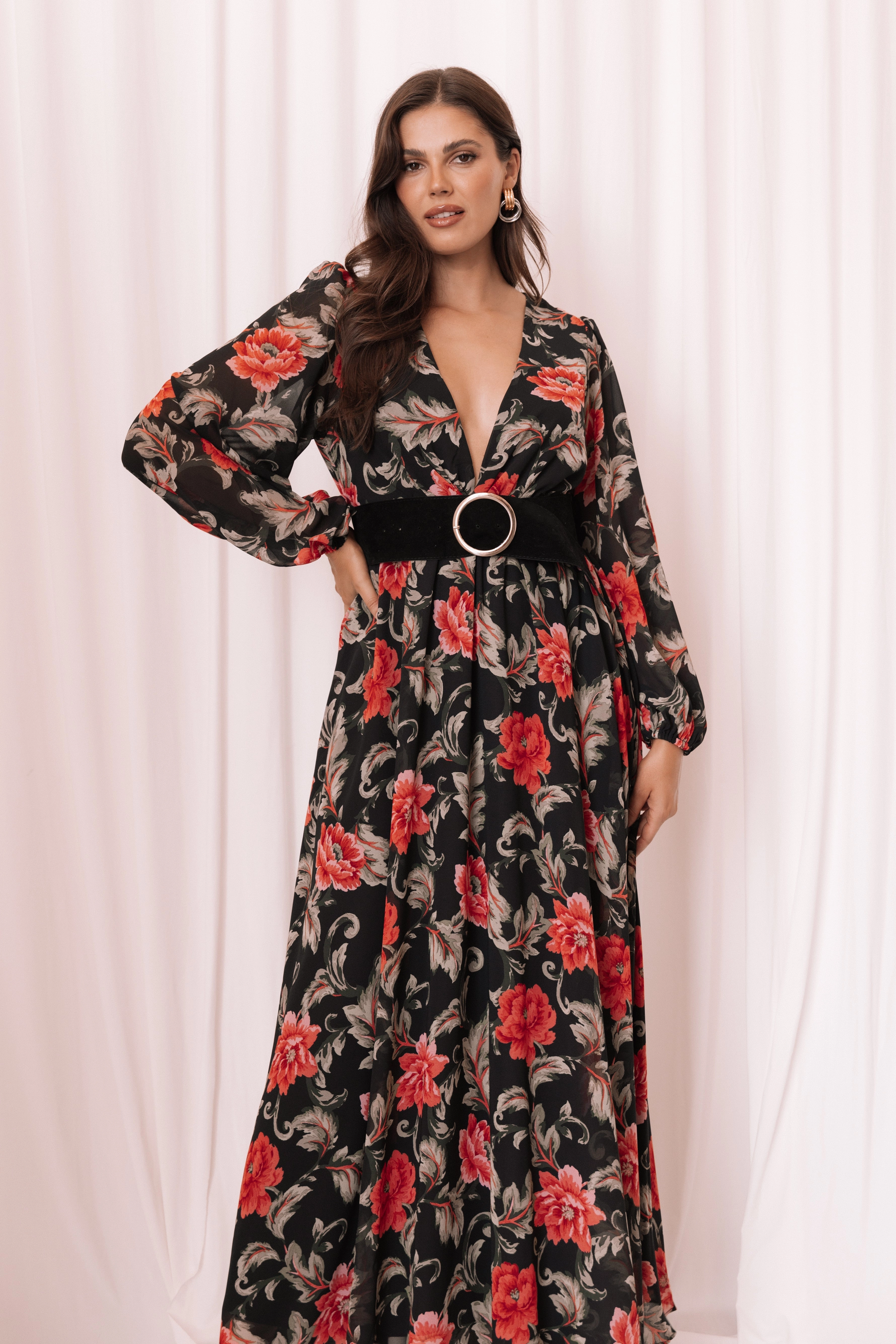 Stay Cool Sophisticated Fit Anisa Maxi Dress - Black Floral