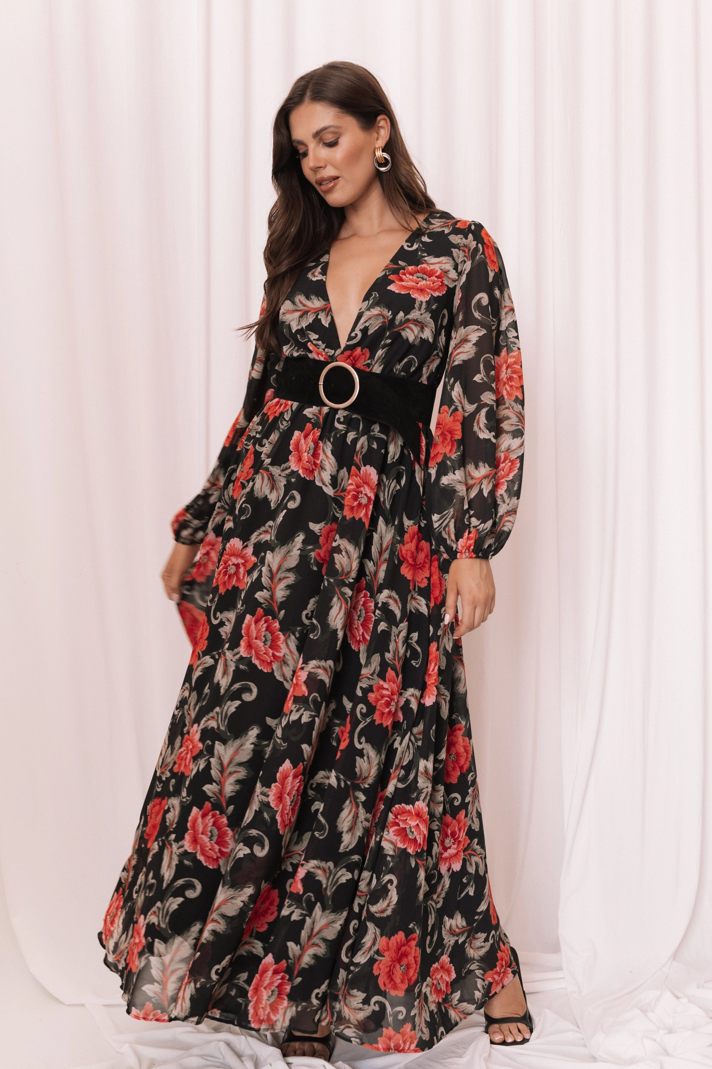 Work Comfort Convertible-Style Anisa Maxi Dress - Black Floral