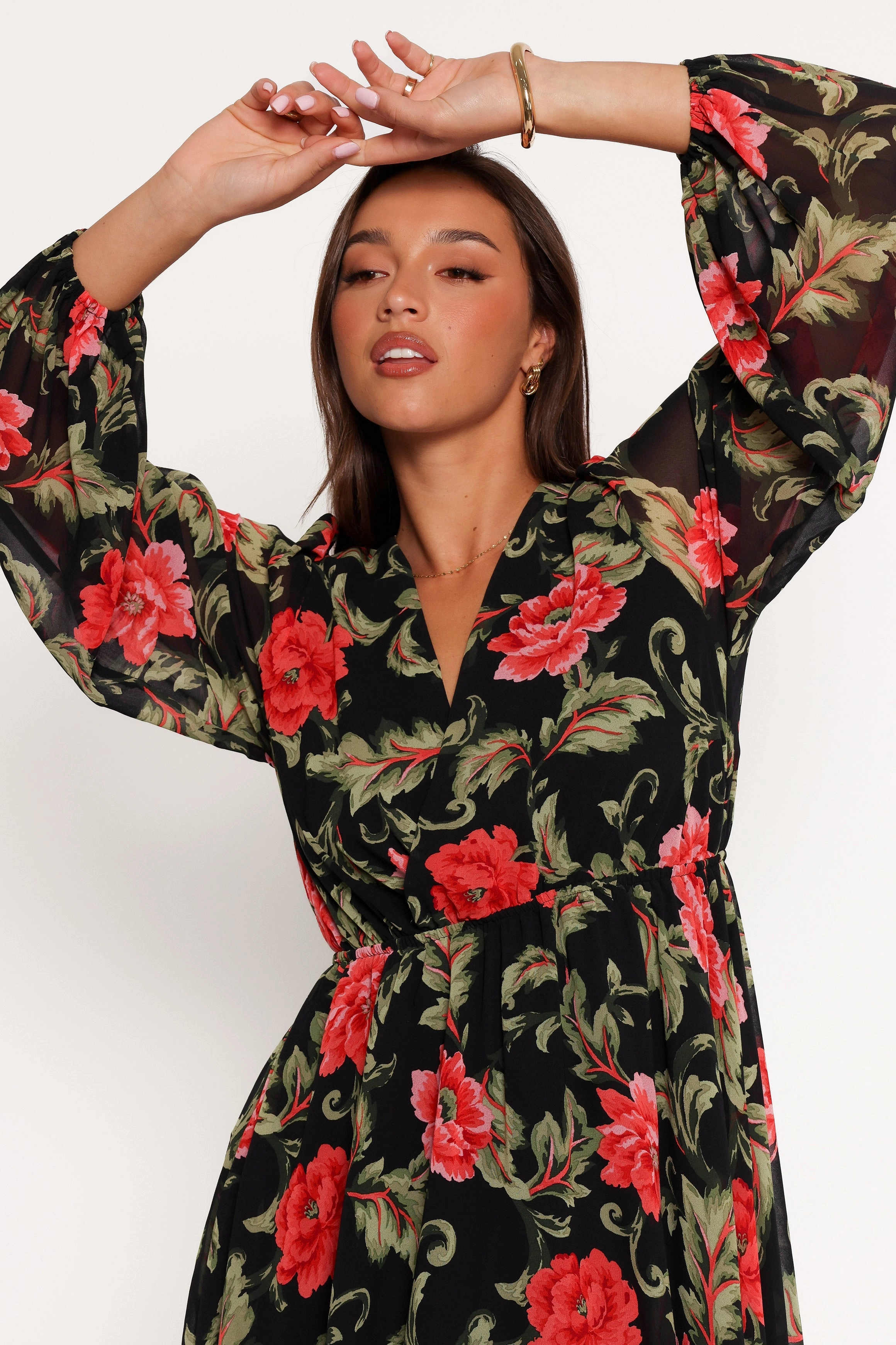 Anisa Maxi Dress - Black Floral Polished and Elegant Formal Look