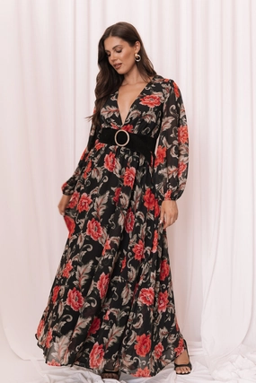Work Comfort Convertible-Style Anisa Maxi Dress - Black Floral