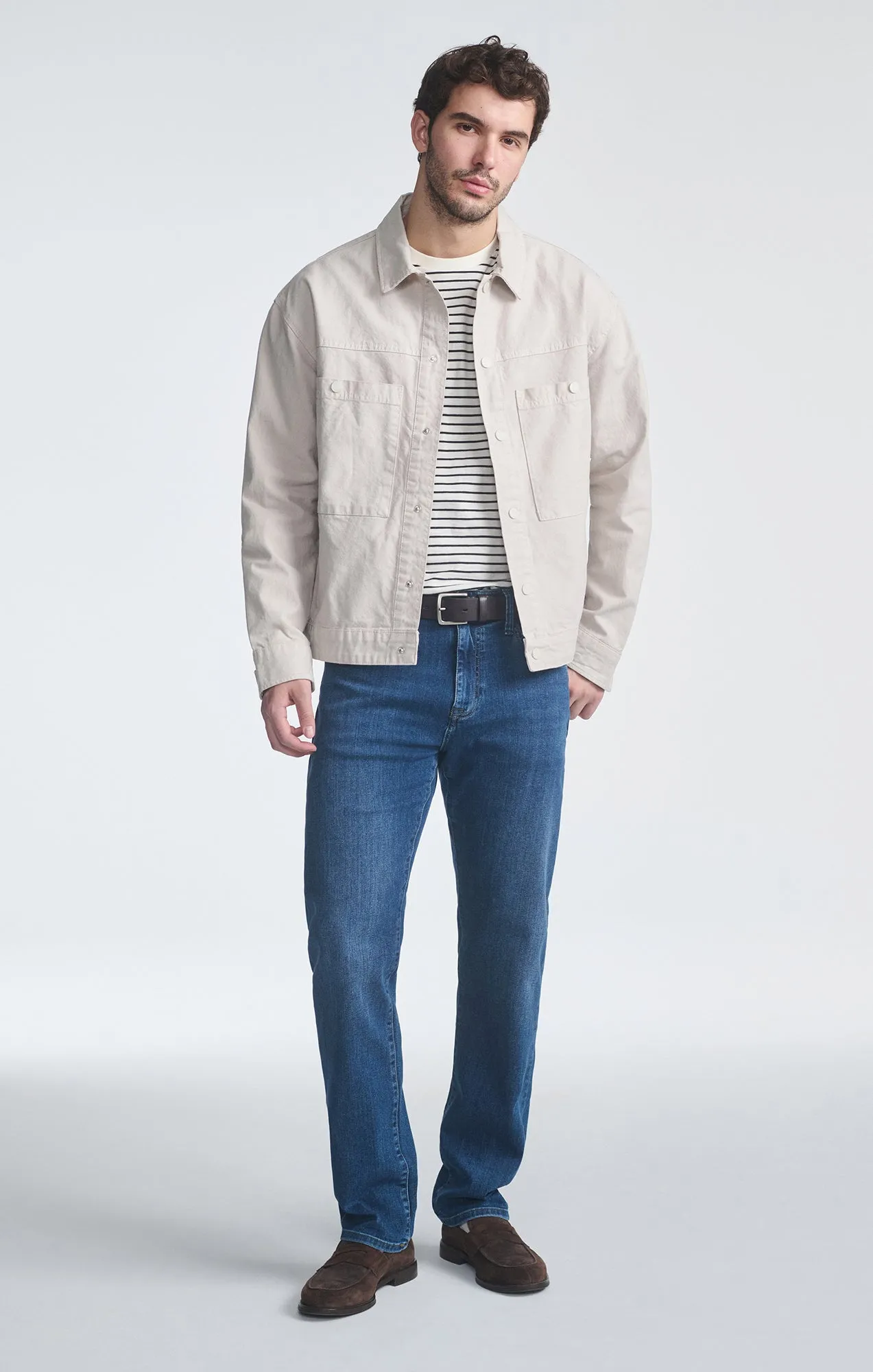 DOUBLE POCKET OVERSHIRT IN PELICAN Flexible Placket Structure Non-Iron