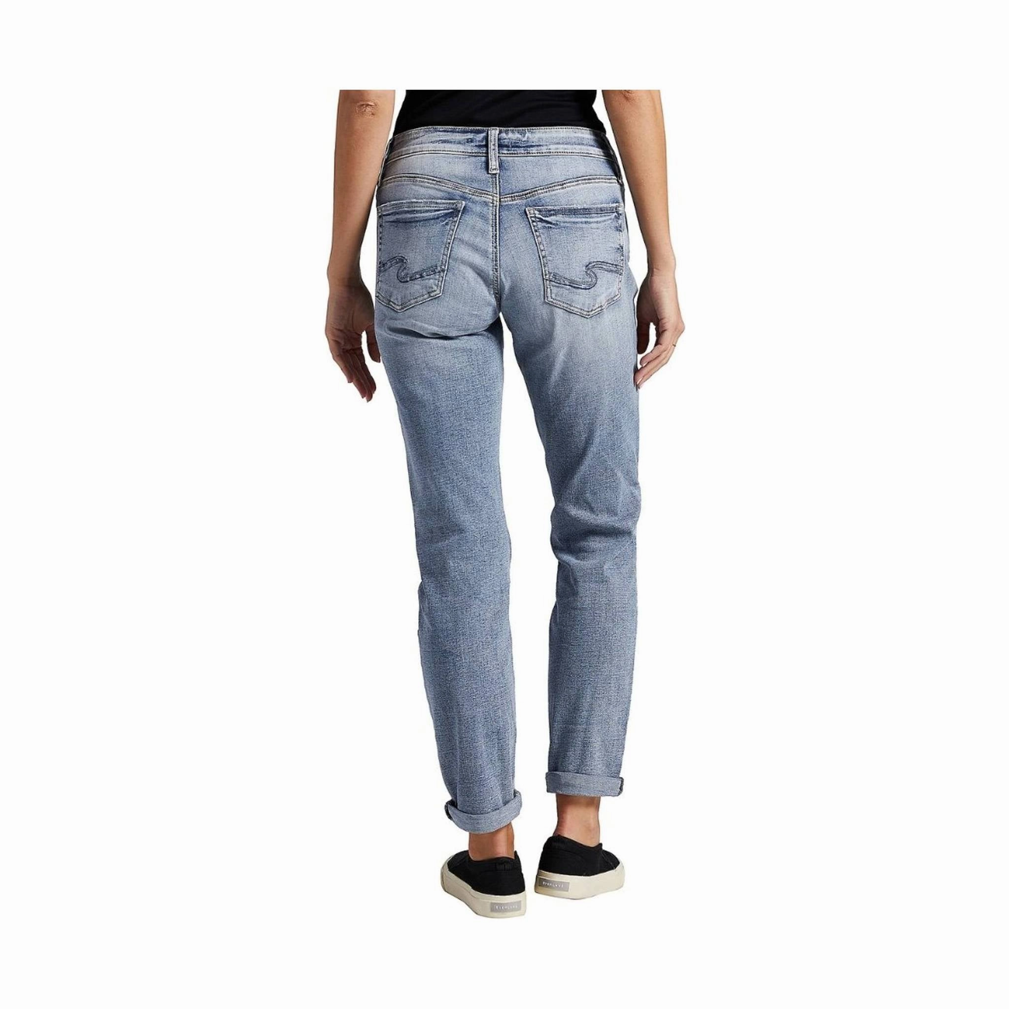 Silver Jeans Co. Women's Boyfriend Mid Rise Slim Leg Jean - Indigo Color Lock Technology Elegant Bold Look