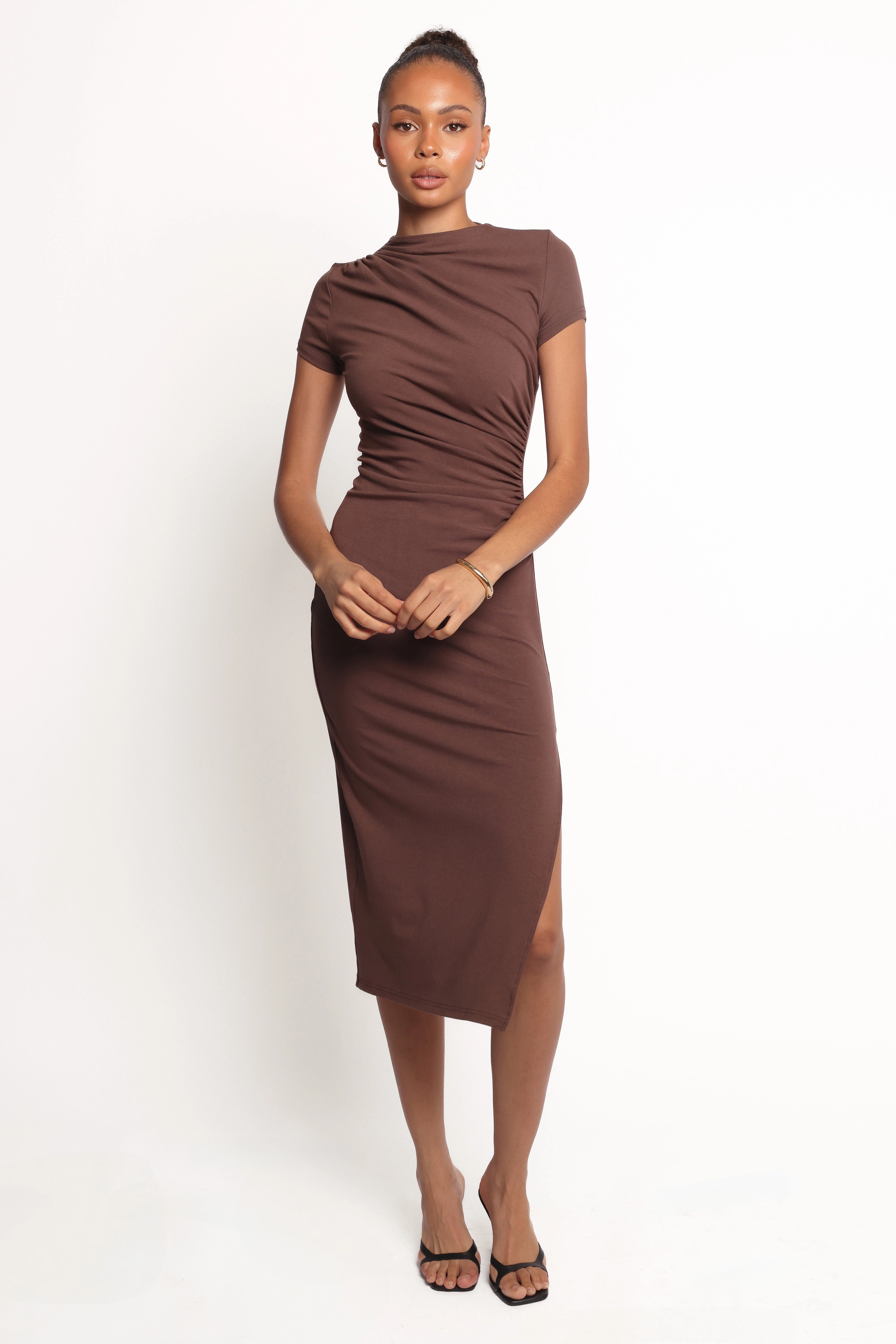 Lioren Midi Dress - Brown Relaxed Waist Fit Perfectly Fit Look