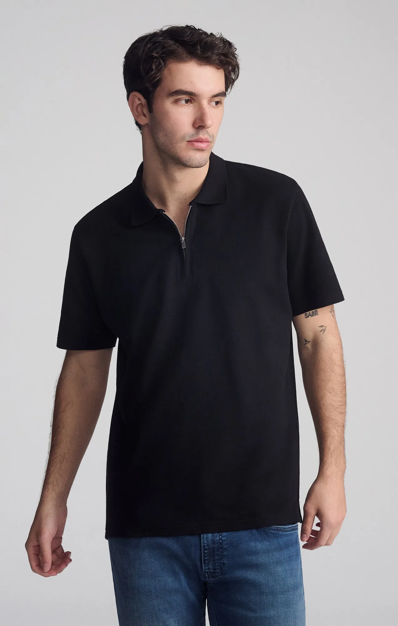 QUARTER ZIP POLO SHIRT IN BLACK comfortable option Bold Prints