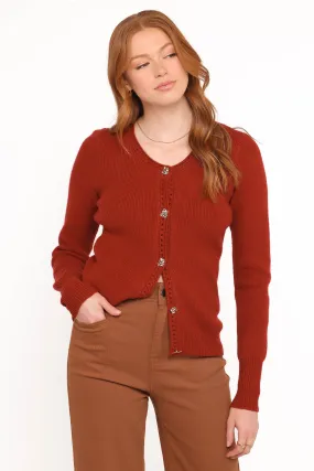 Flexible Side Gusset Quay Button Front Cardigan - Red