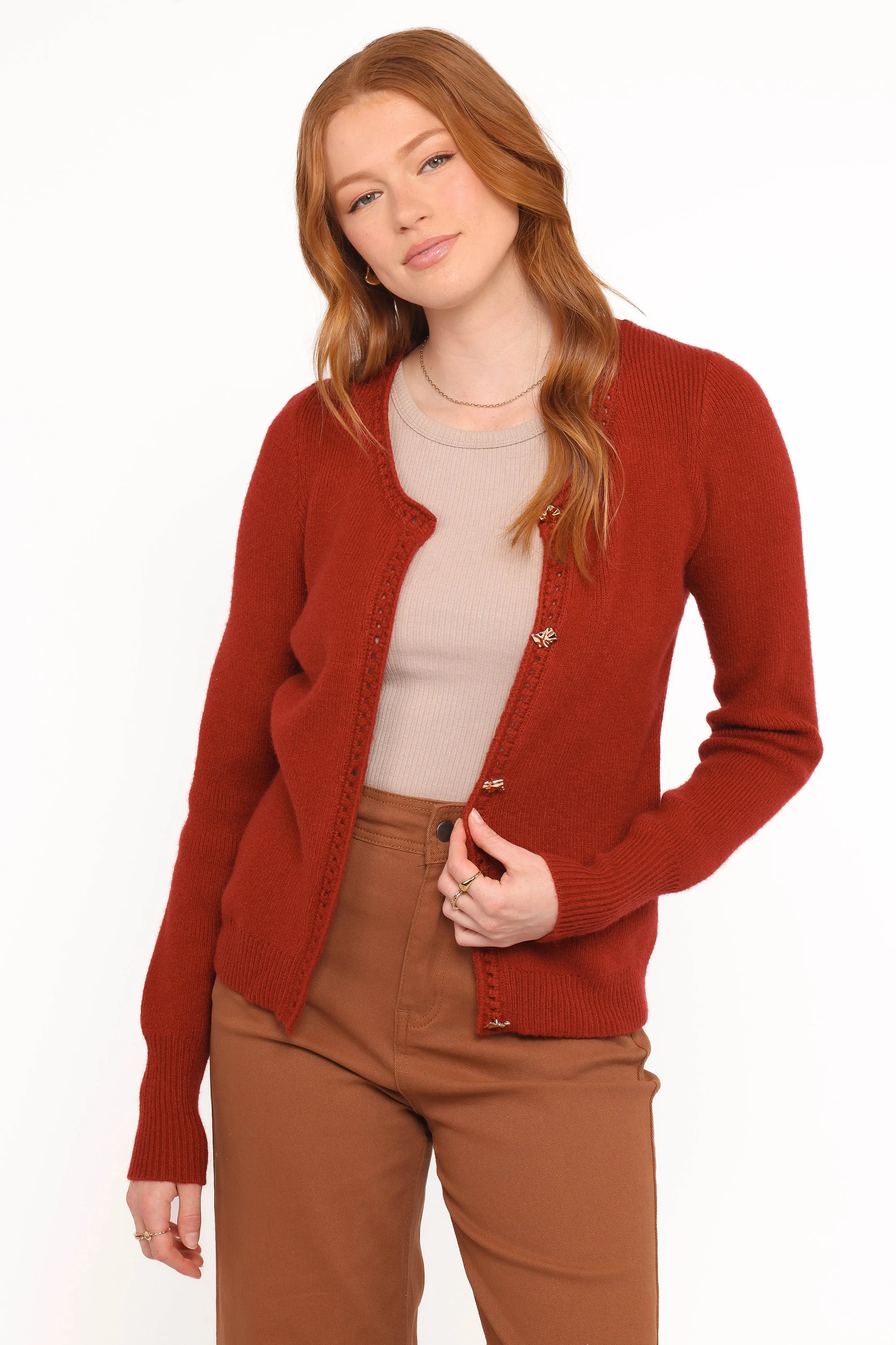 Cozy Classic Functional Piece Quay Button Front Cardigan - Red
