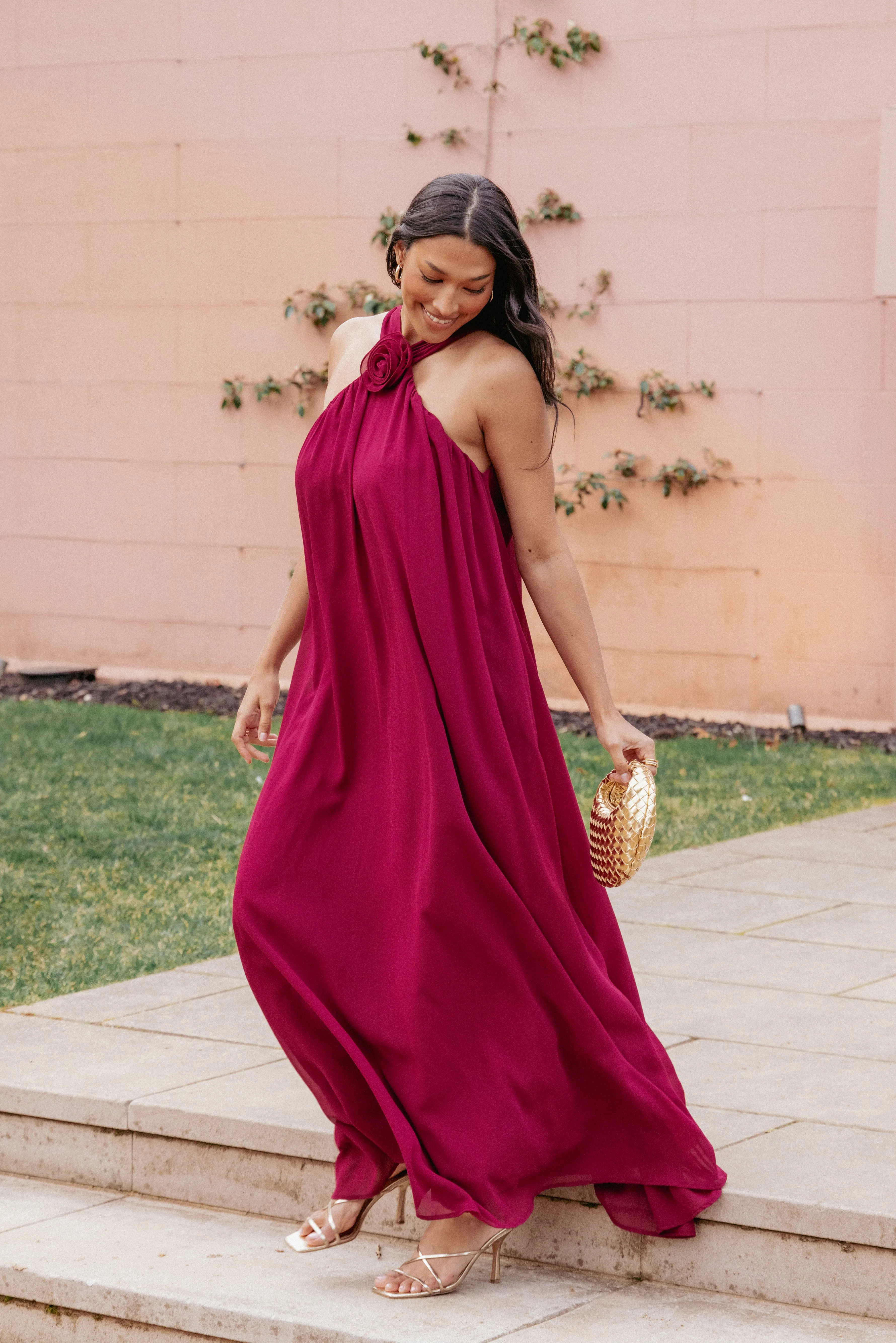 Melba Maxi Dress - Berry Flower Soft Unlined Look