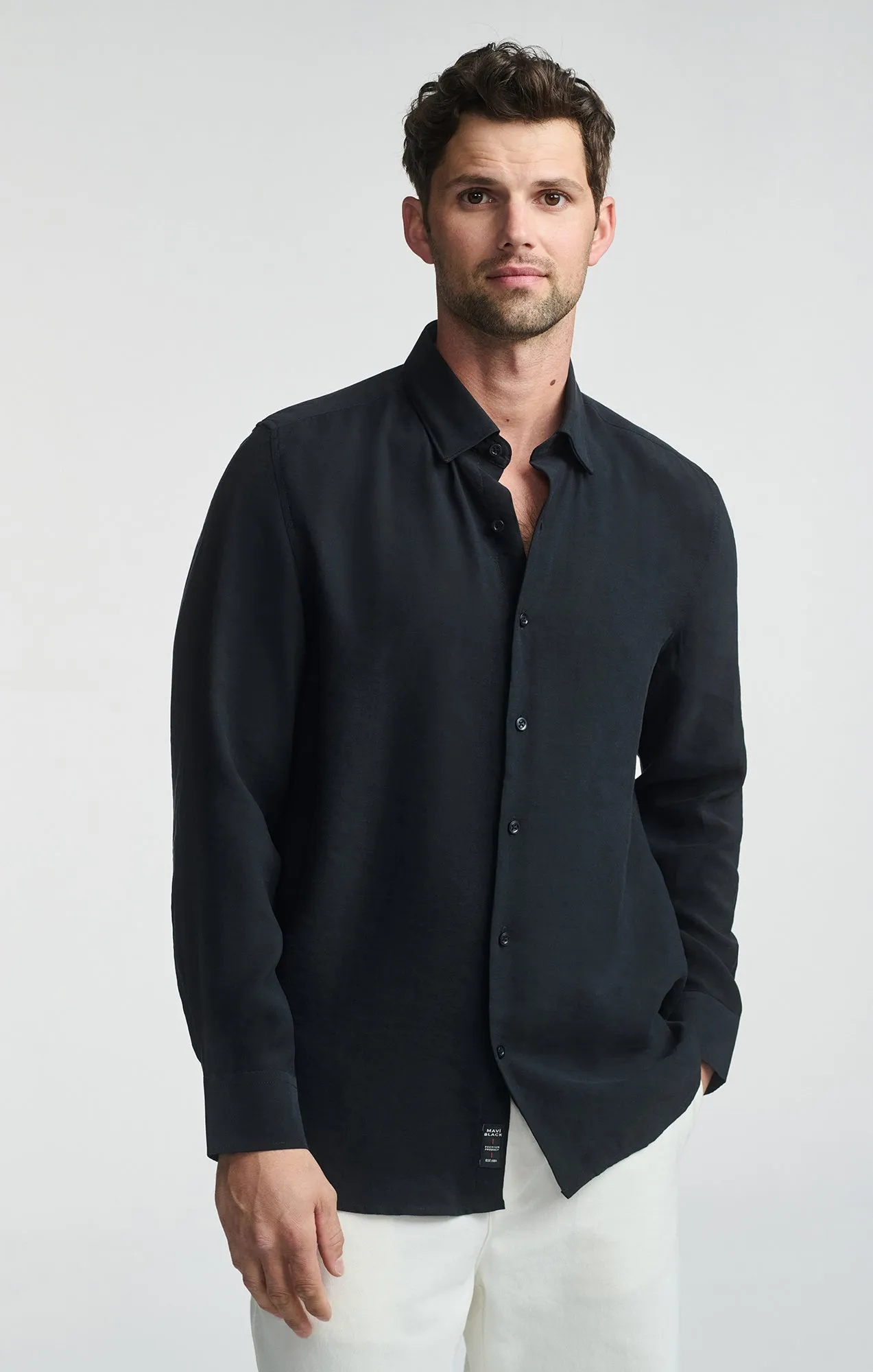 LONG SLEEVE BUTTON-UP SHIRT IN BLACK Multipurpose Layering Fabric Sleepwear