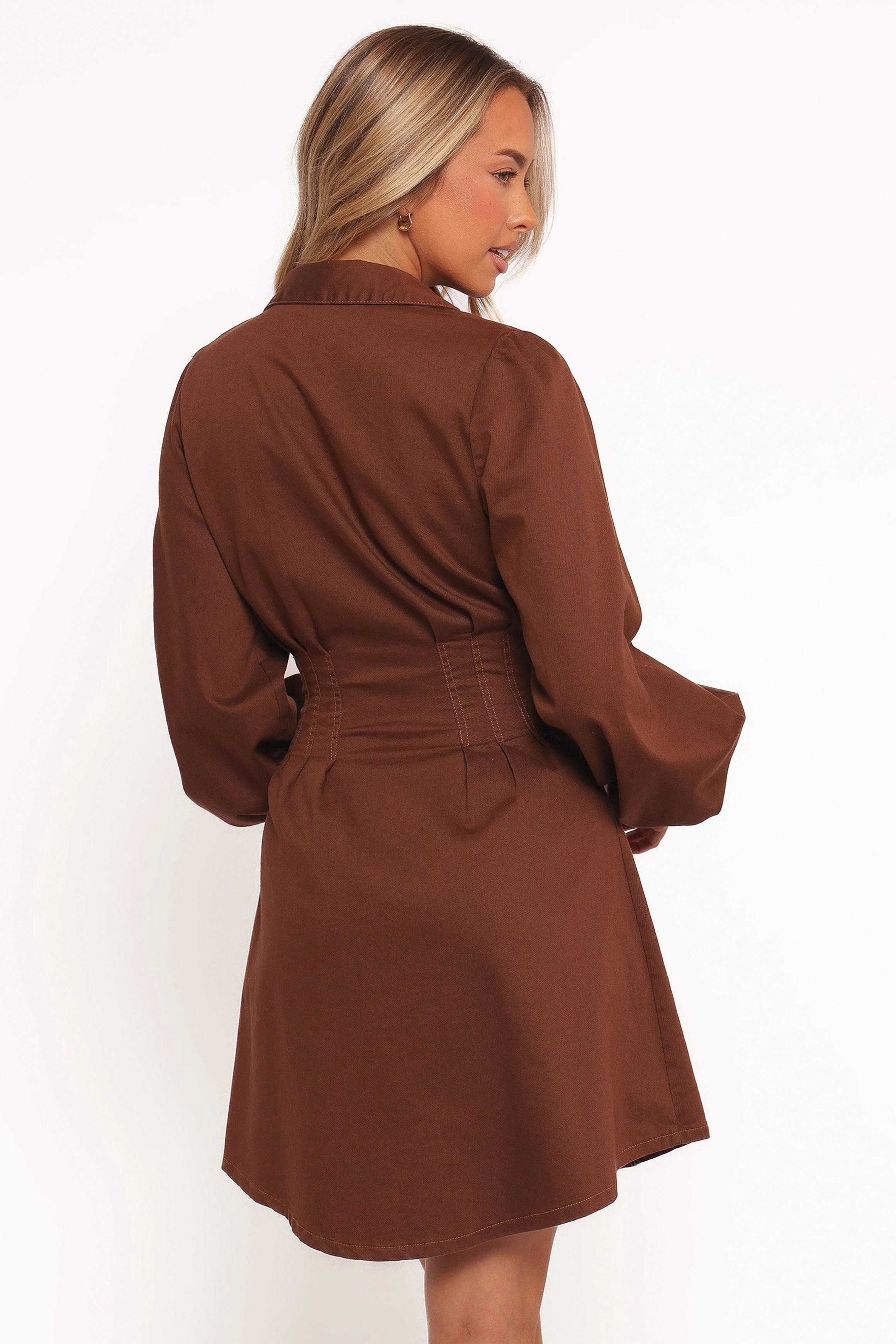 Phoenix Long Sleeve Mini Dress - Brown Denim Casual chic dress