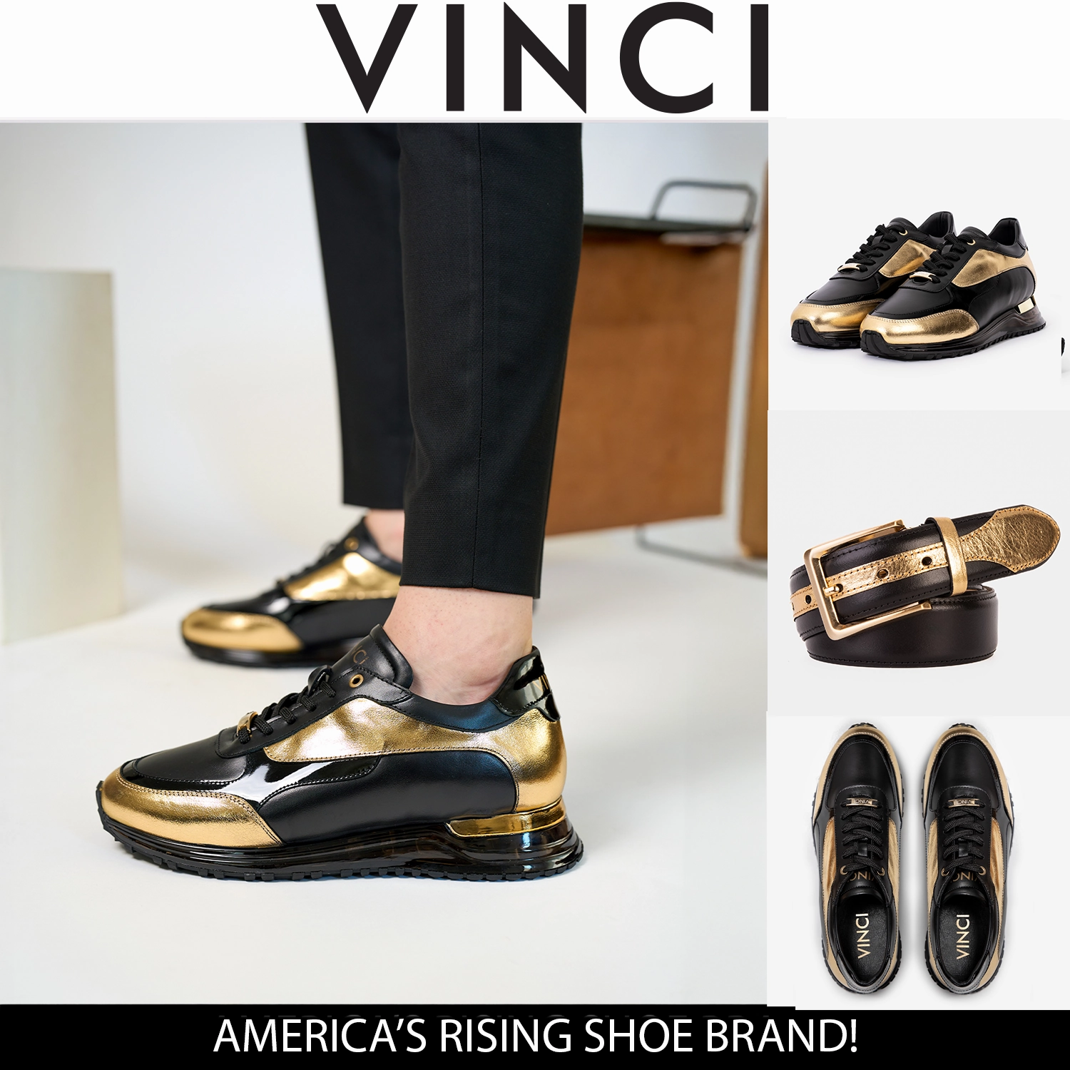 The Arda Black & Gold Leather Men Sneaker Impact Dispersion Layer