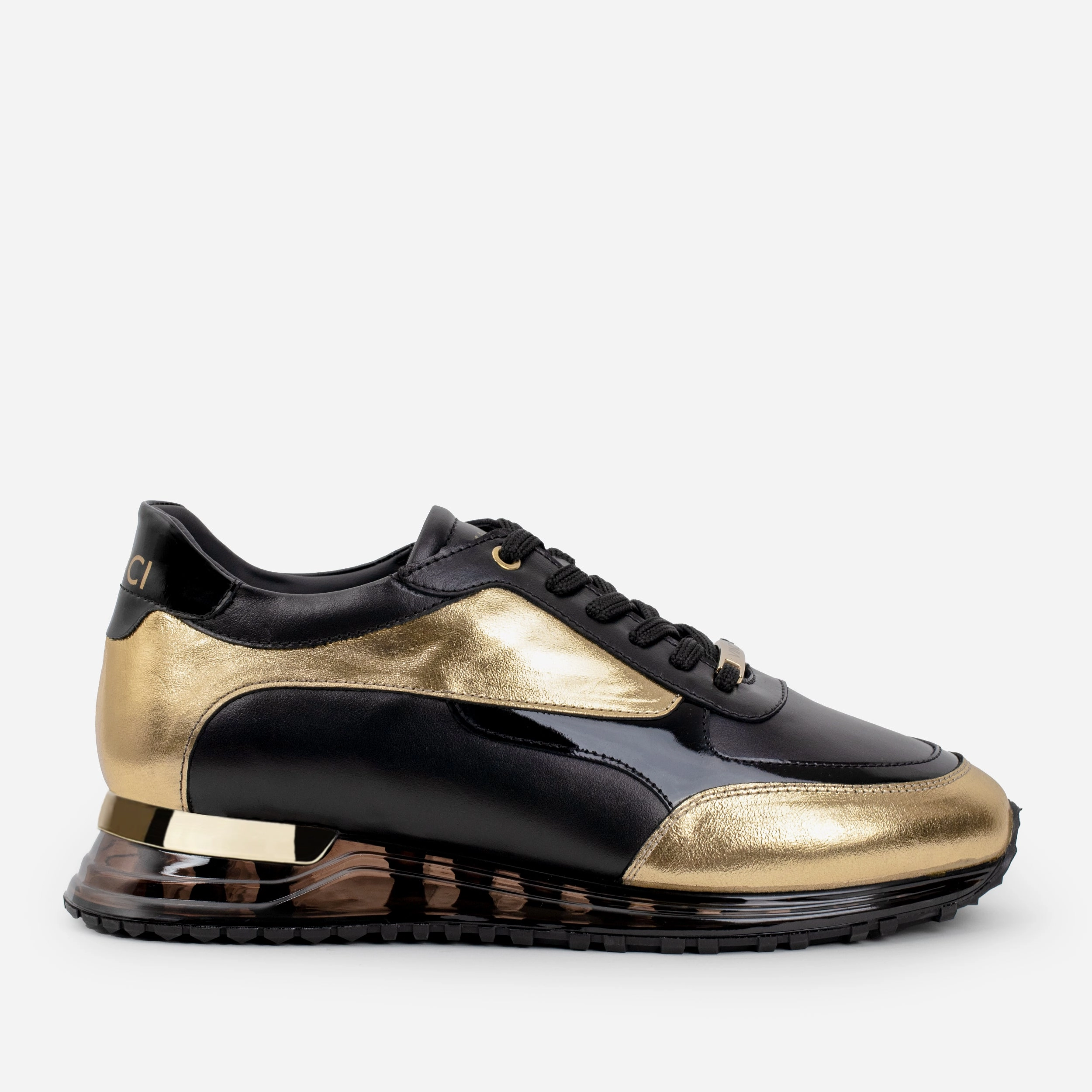 The Arda Black & Gold Leather Men Sneaker Foot Stability