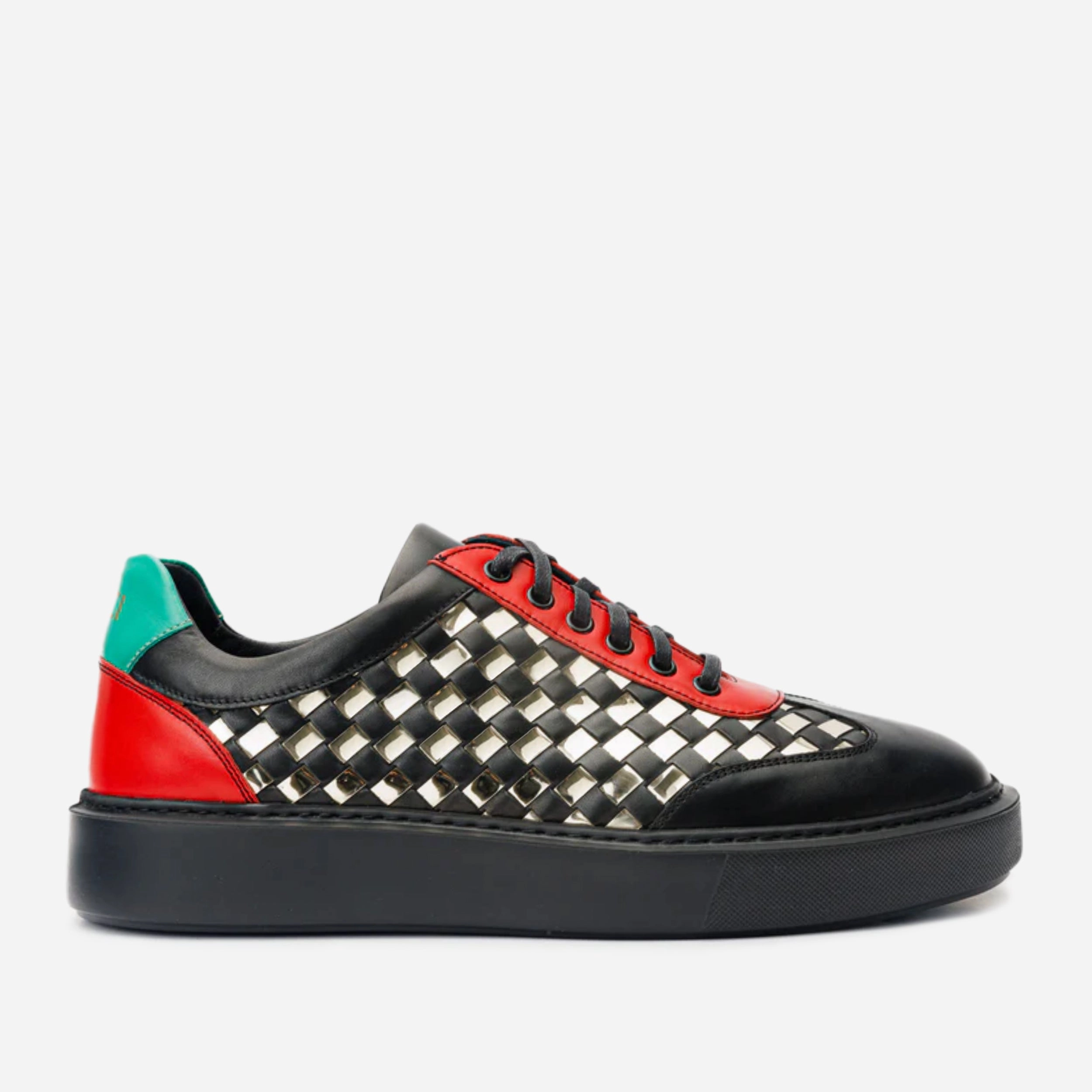 The Messina Black & Gold Woven Leather Men Sneaker Final Sale! Streamlined grip