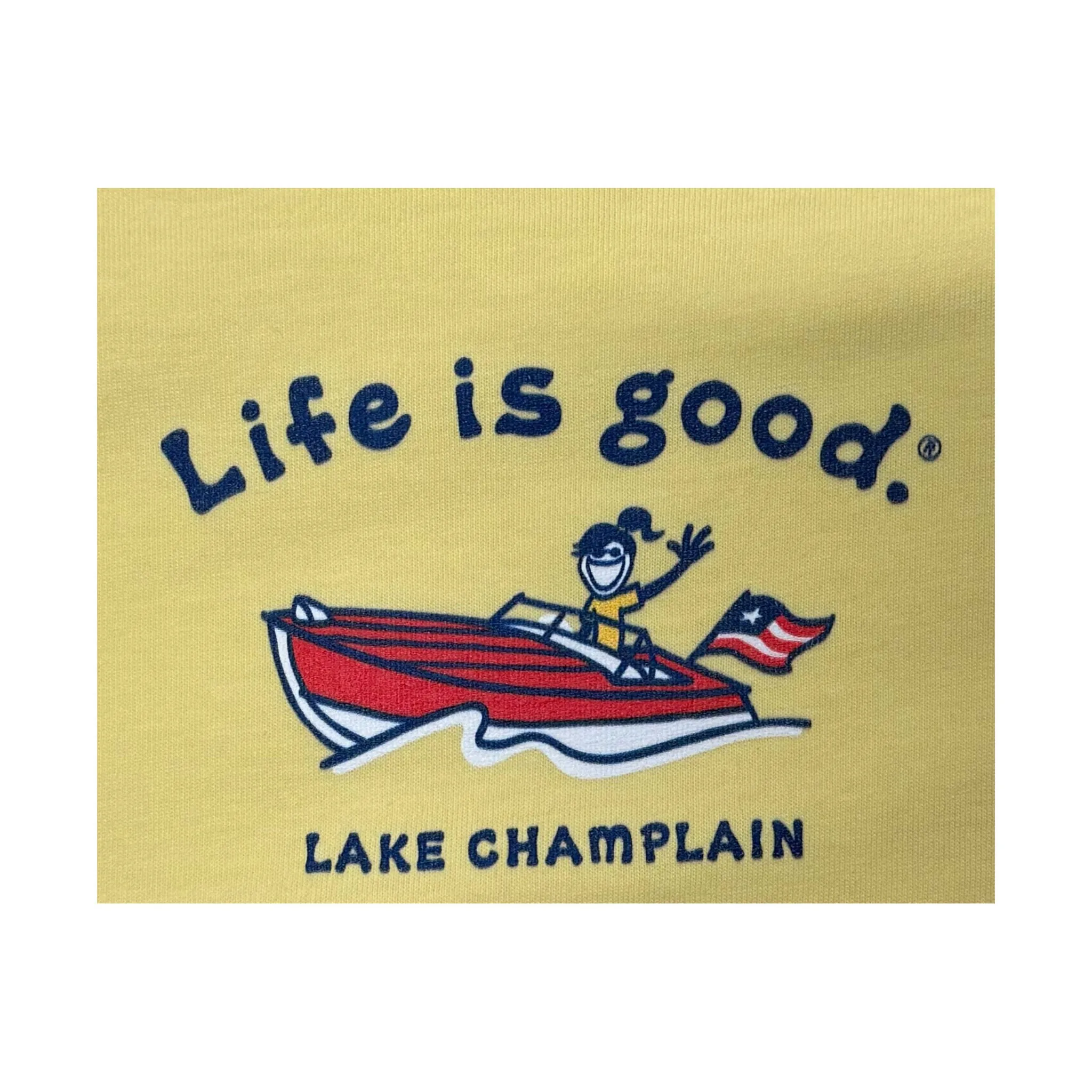 NonFadeFinish LowProfile Zipper Life is Good Women's Lake Champlain Exclusive Jackie Tee - Sandy Yellow