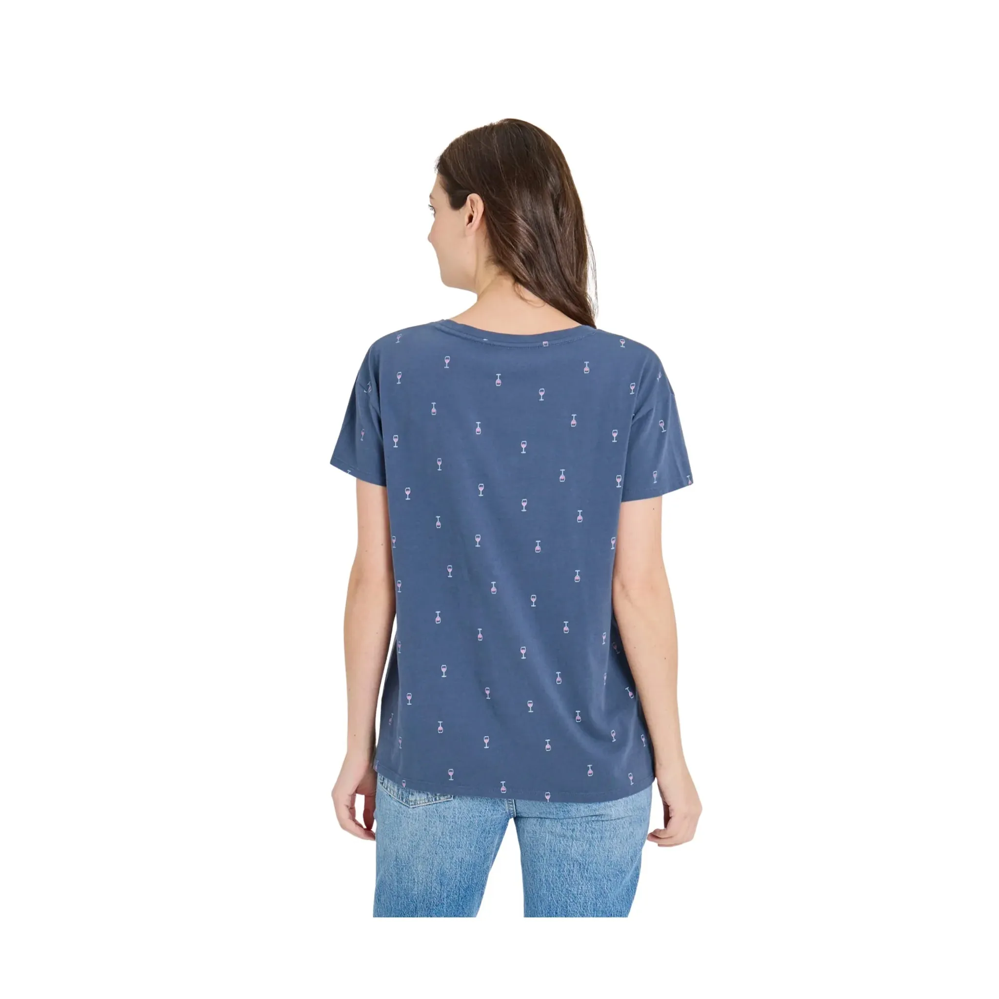 Life Is Good Women's Wine Glass Pattern Crusher Lite Easy Vee - Darkest Blue Sustainable Material Blend