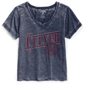 Women's Loose Fit V-Neck Shirt - Navy UV Protection Fabric Luxury clothing