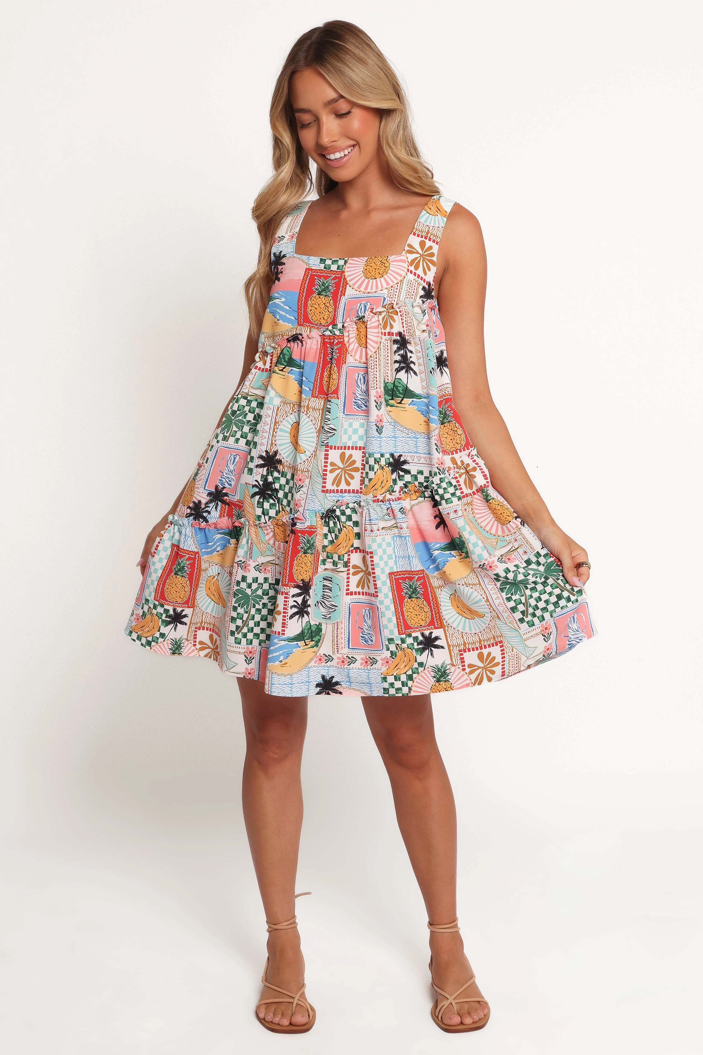 Rafaela Mini Dress - Off White Multi High low hem Fashion Daily