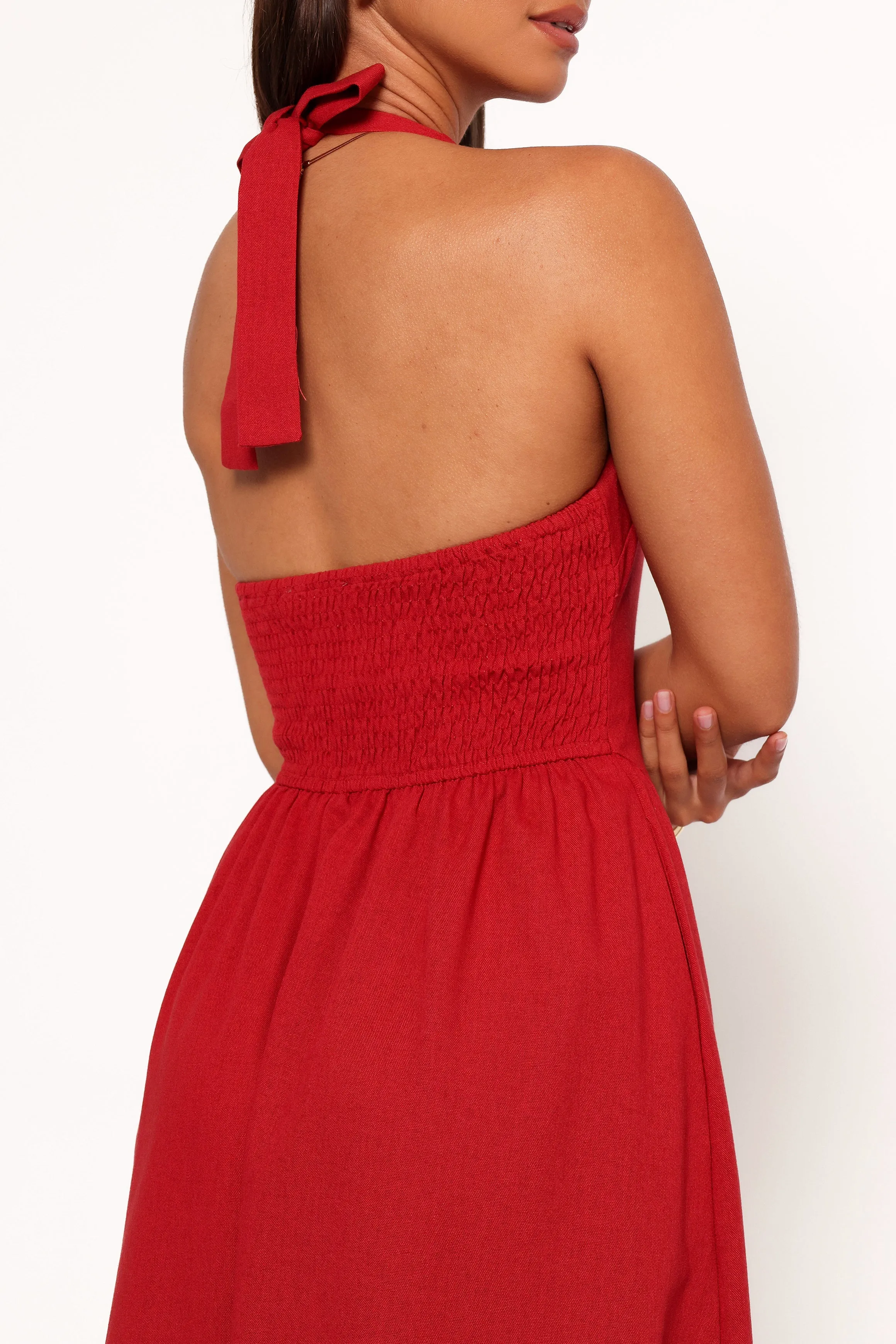 Aura Glow Comfortable and Soft Ramona Halterneck Midi Dress - Red