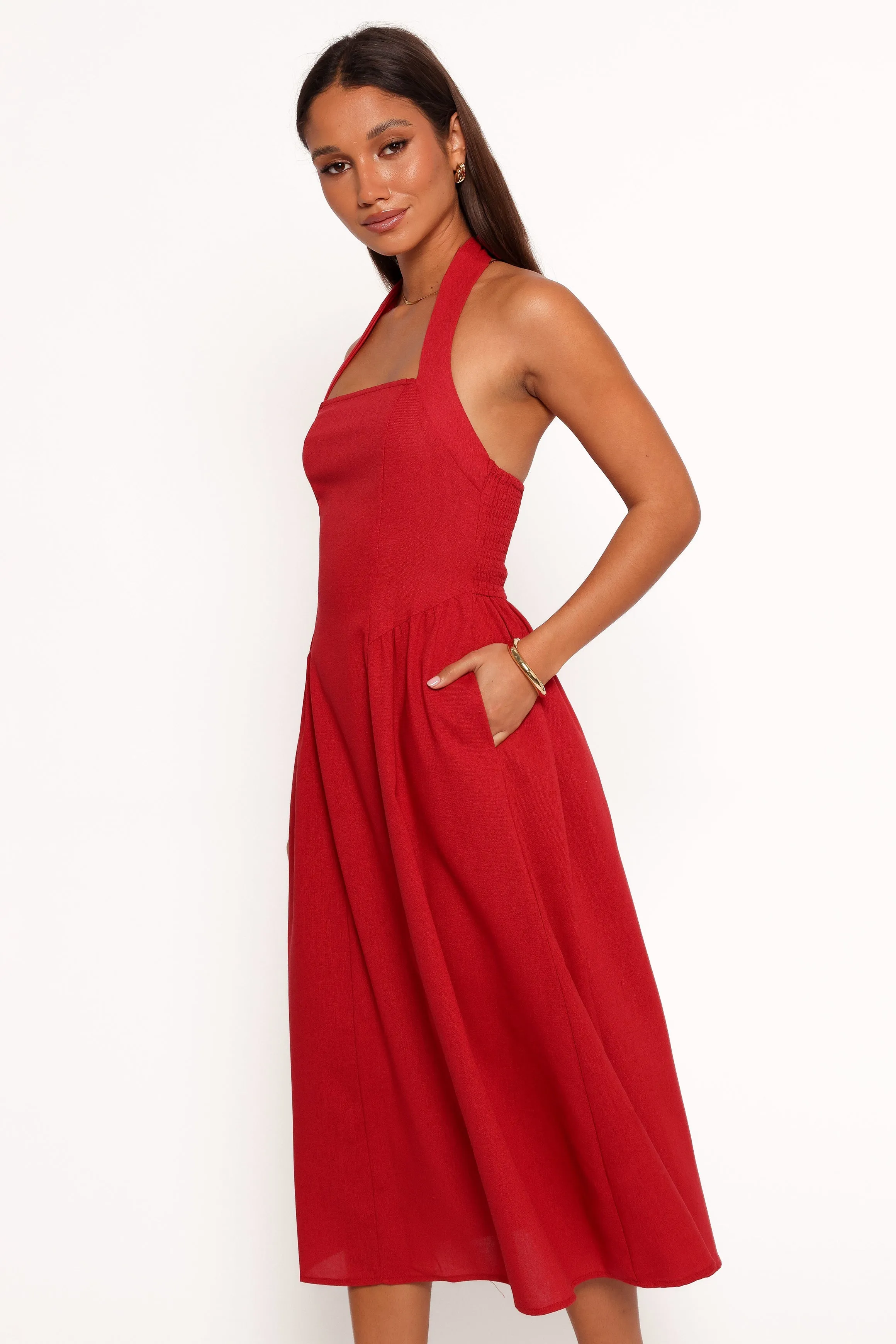 Ramona Halterneck Midi Dress - Red Work Fitwear Light Shape