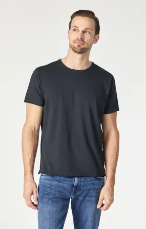 RAW EDGE NECK T-SHIRT IN BLACK Quick Dry Fabric
