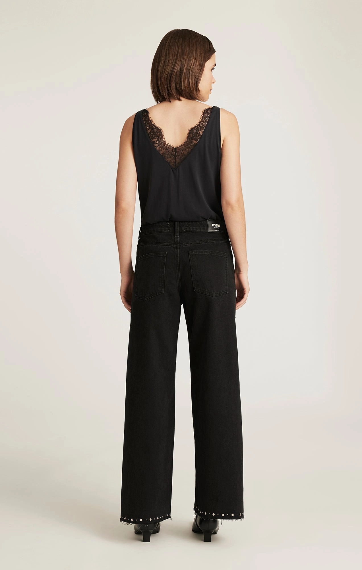 REBECCA WIDE LEG IN STUDDED SMOKE DENIM Soft Finish