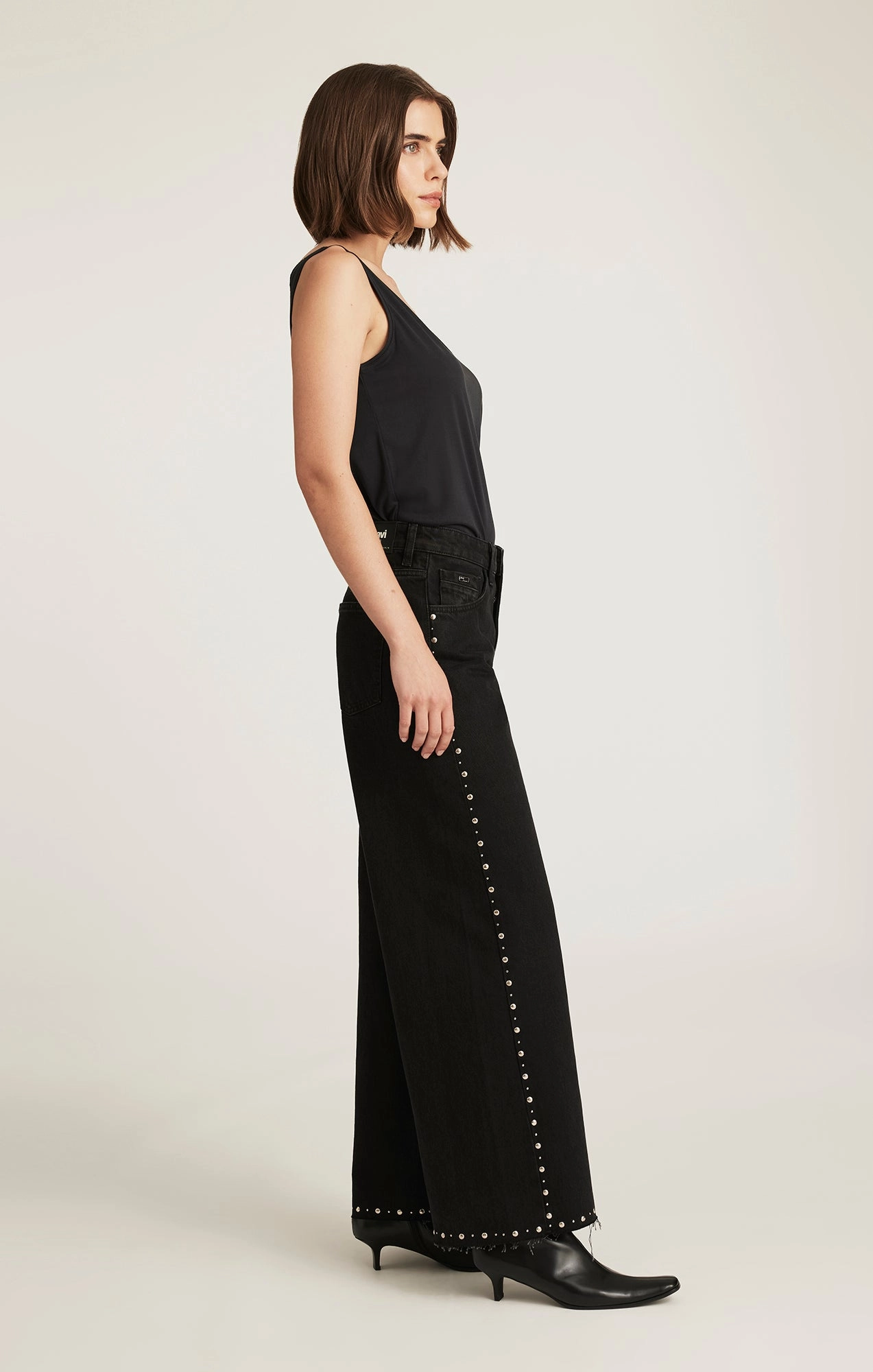 REBECCA WIDE LEG IN STUDDED SMOKE DENIM Bold Earthy
