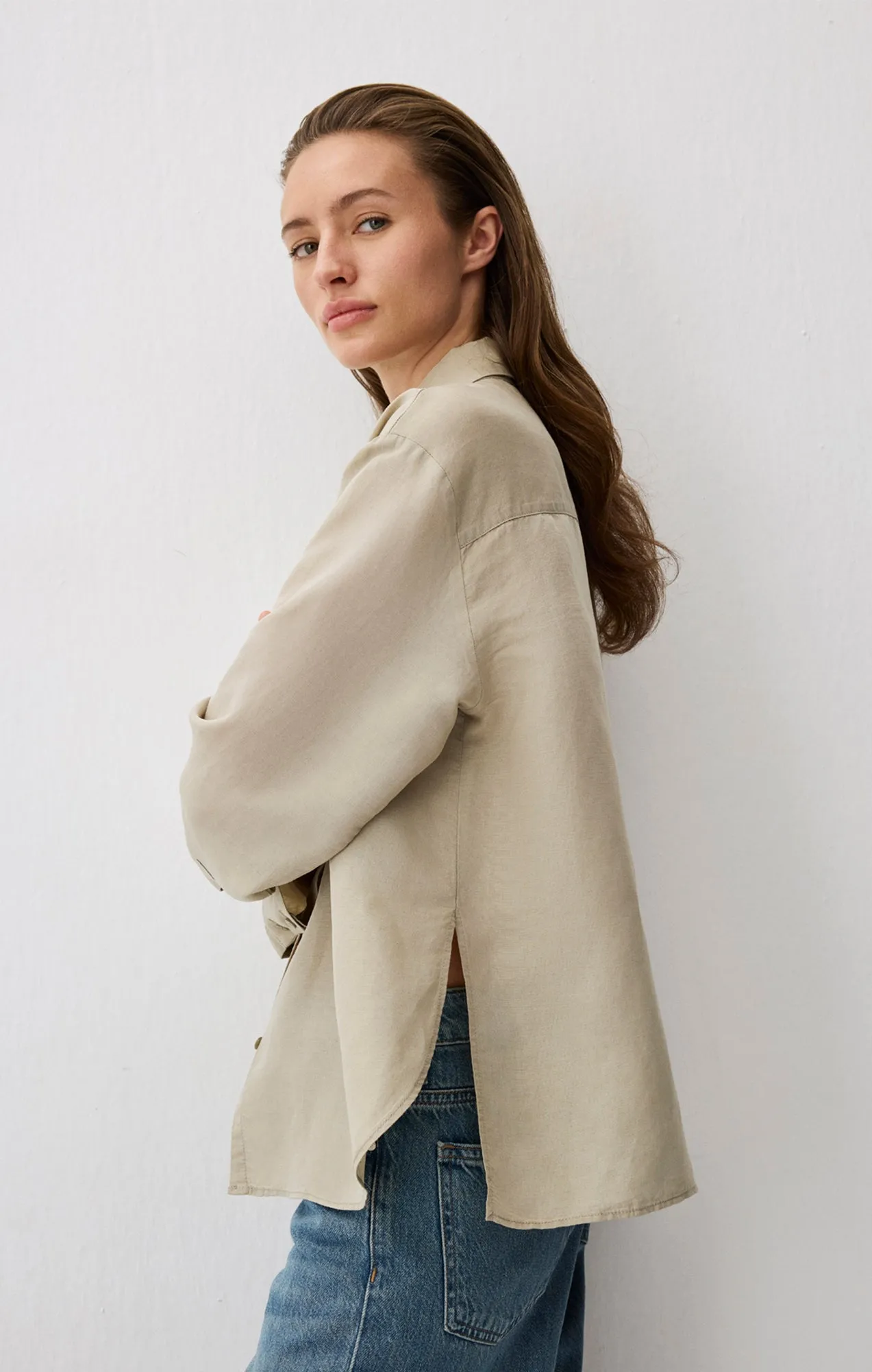 Hypoallergenic Lining LONG SLEEVE TENCEL? SHIRT IN ABBEY STONE