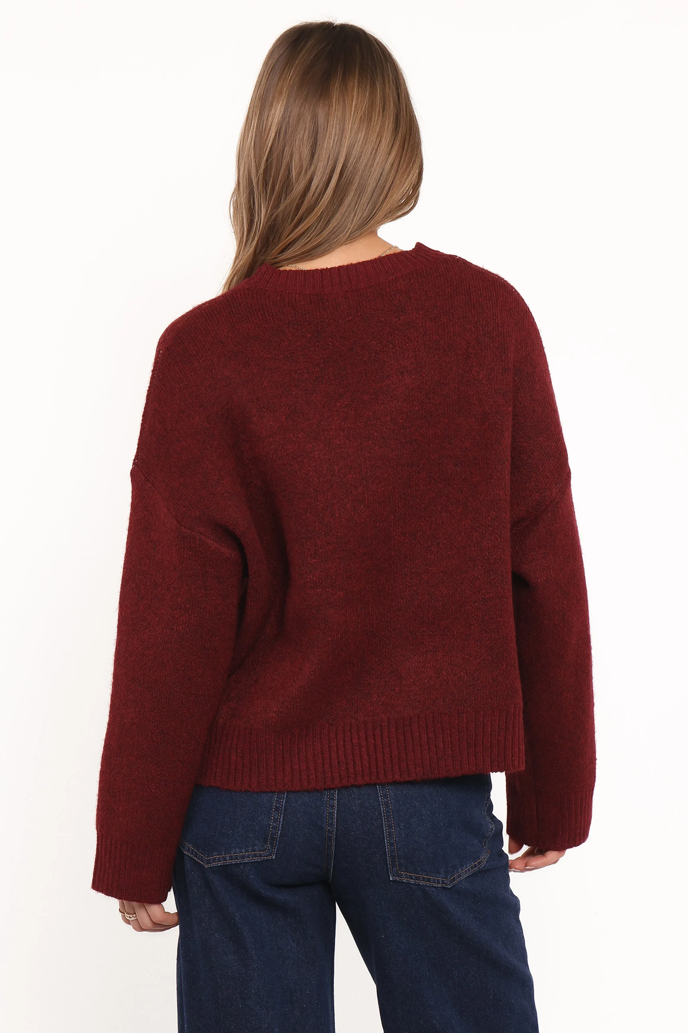 Relaxed Crew Neck Kaori Bow Sweater - Burgundy