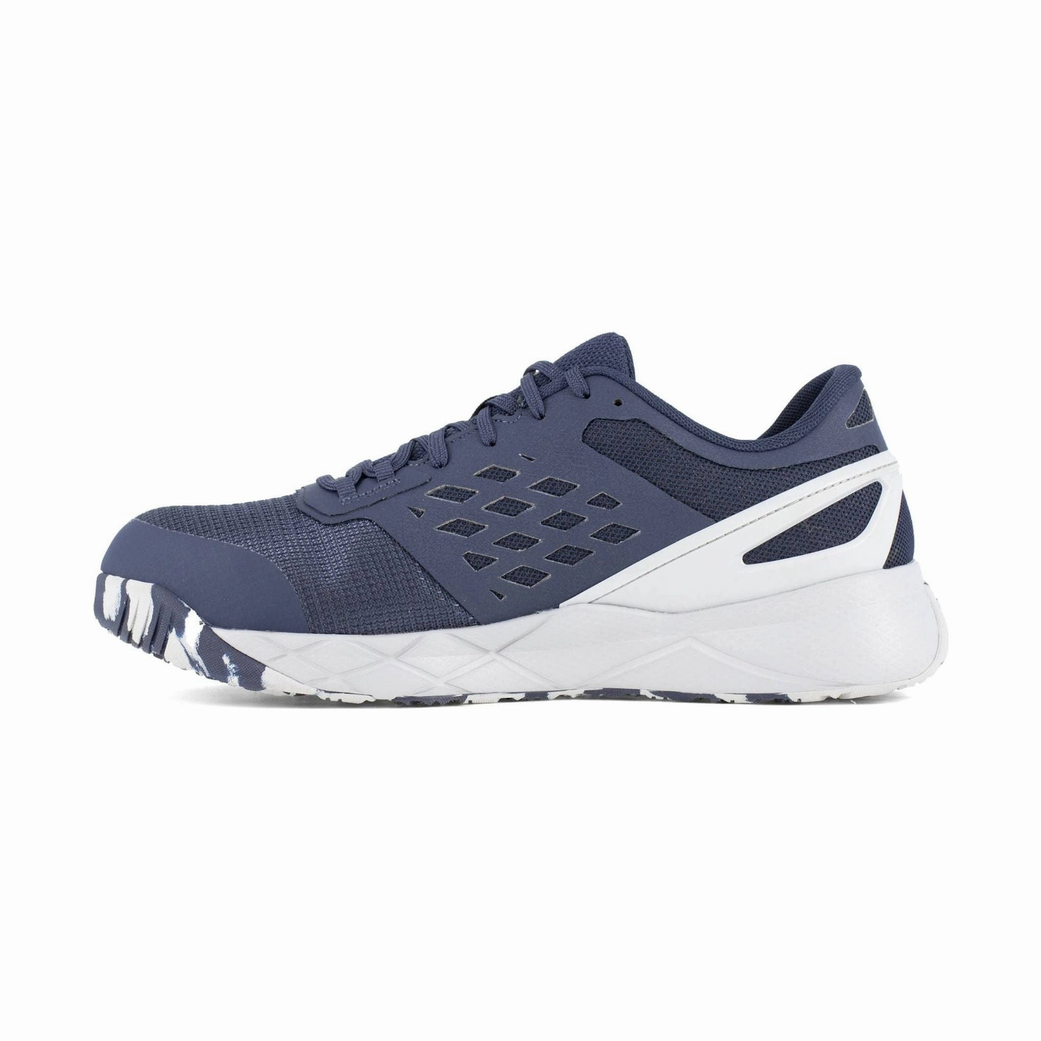 Day Out Enhanced silhouette Reebok Work Men's Nanoflex TR Athletic Composite Toe Work Shoes - Navy/Grey