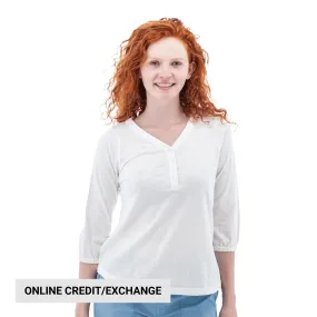 Fitted Tank Reinforced Shoulder Panels Old Ranch Women's Este Organic Cotton V Neck Henley Top - White