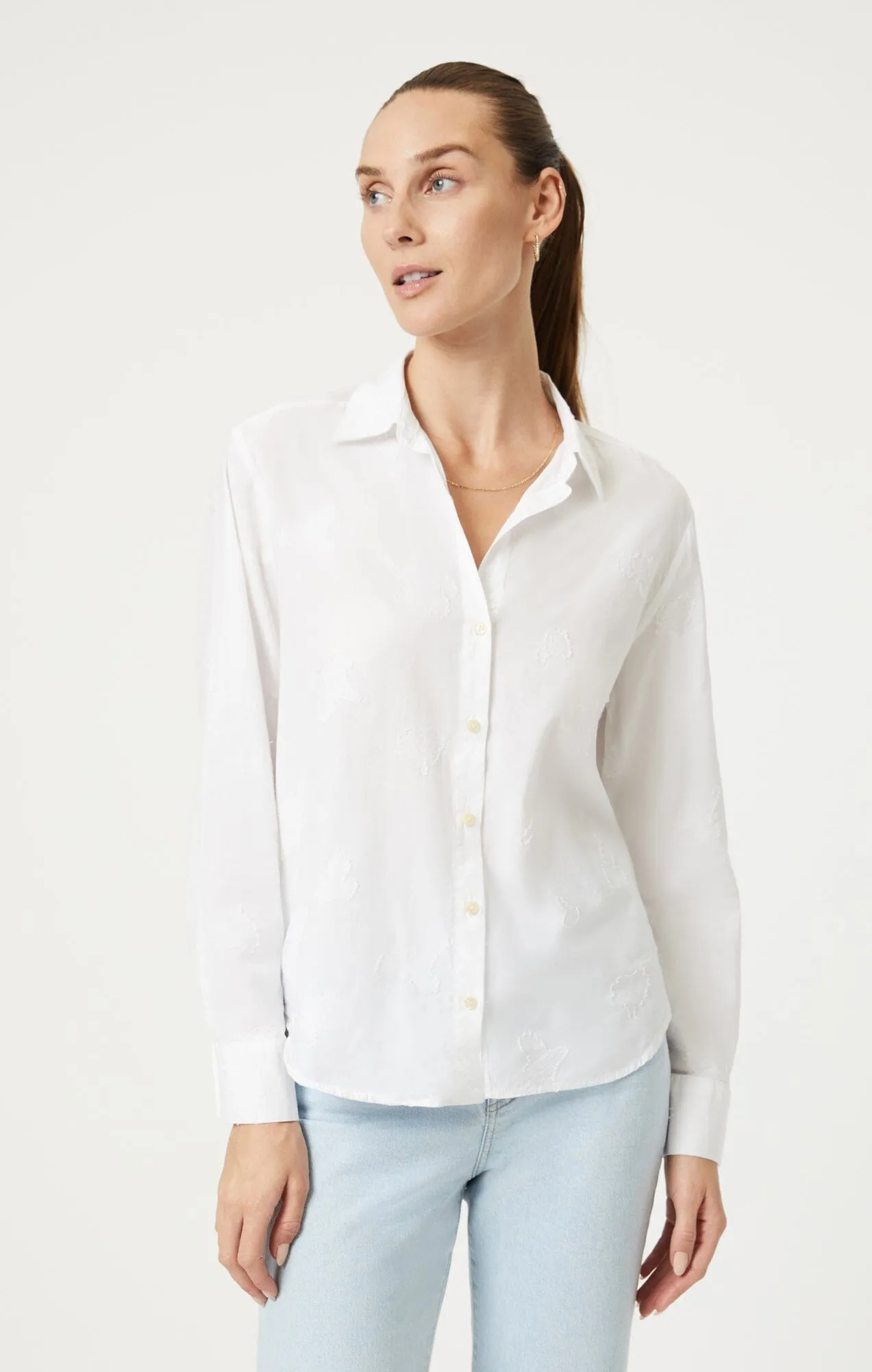 tall size JACQUARD BUTTON-UP SHIRT IN ANTIQUE WHITE