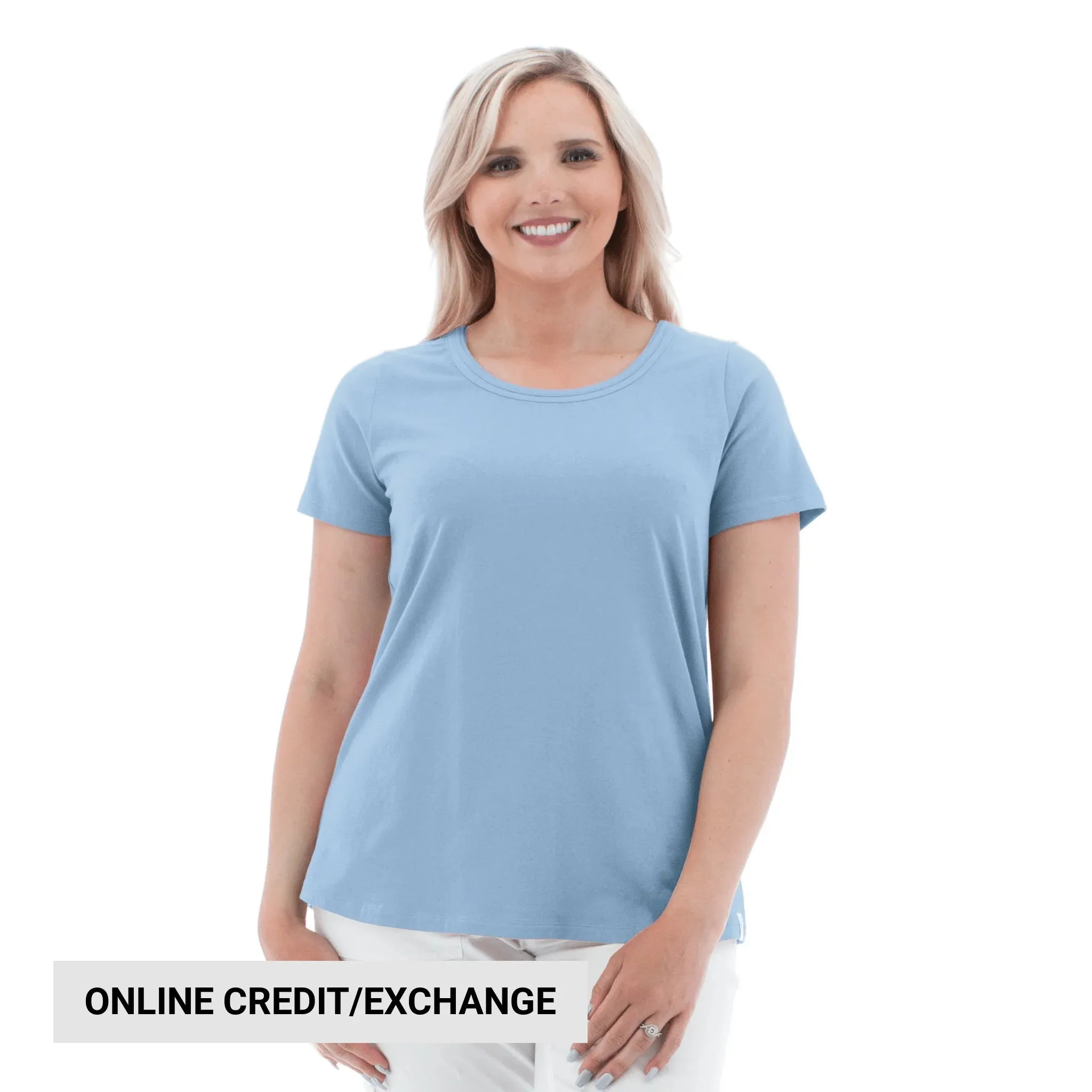 Old Ranch Women's Basis Organic Cotton Tee - Glacier Lake Bonded Seam Durability Flexible Ribbed Cuffs