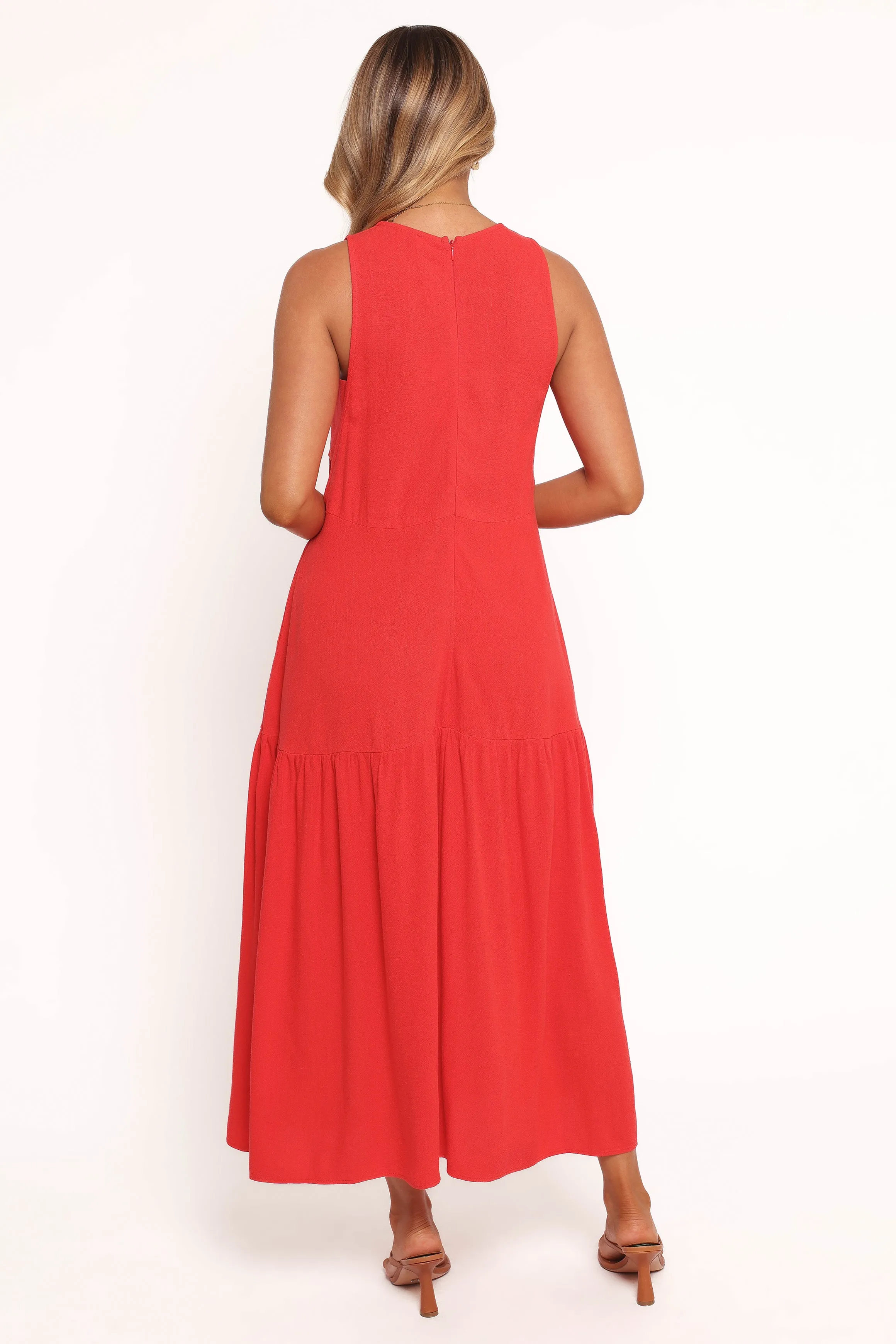 Timeless Waistband Fit Mini-Length Almudena Midi Dress - Red