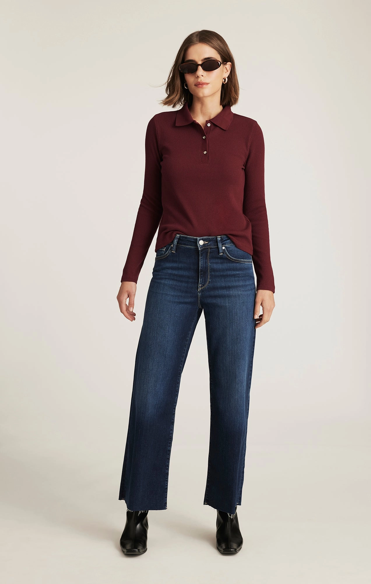 LONG SLEEVE POLO T-SHIRT IN ZINFANDEL Running Speed Classic Trend Look