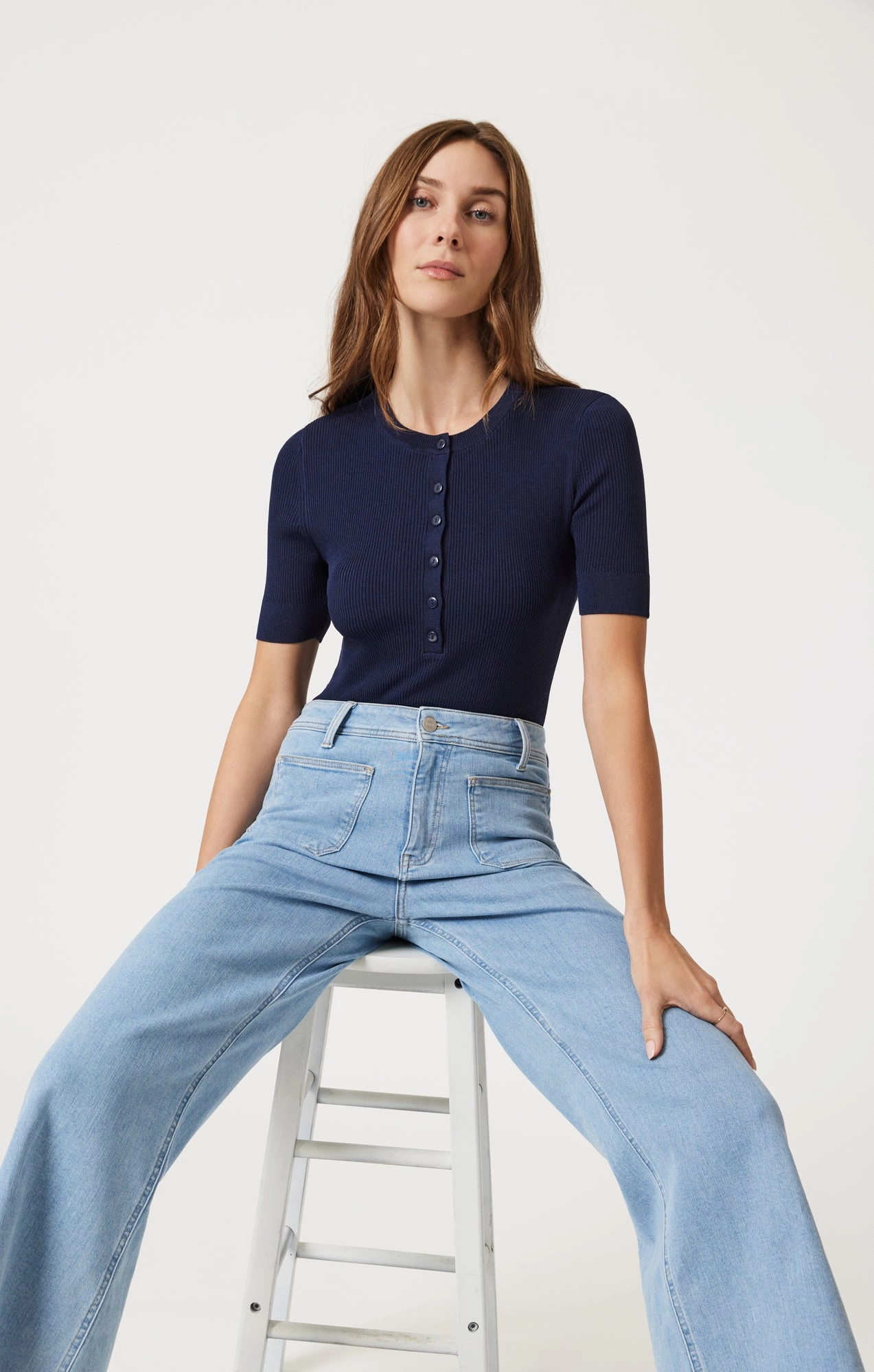 Classic Casual comfortable length PALOMA MARINE WIDE LEG IN LIGHT BLUE FLEX BLUE