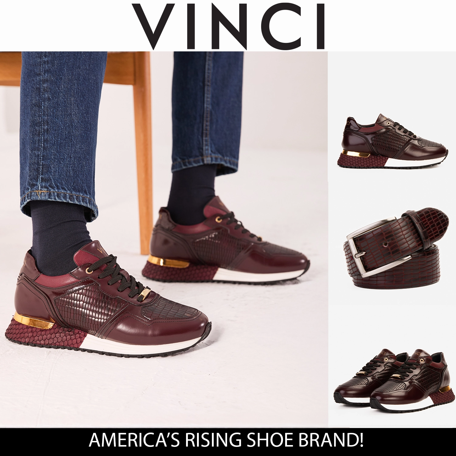 Velcro fastening The Empire Burgundy Leather Men Sneaker