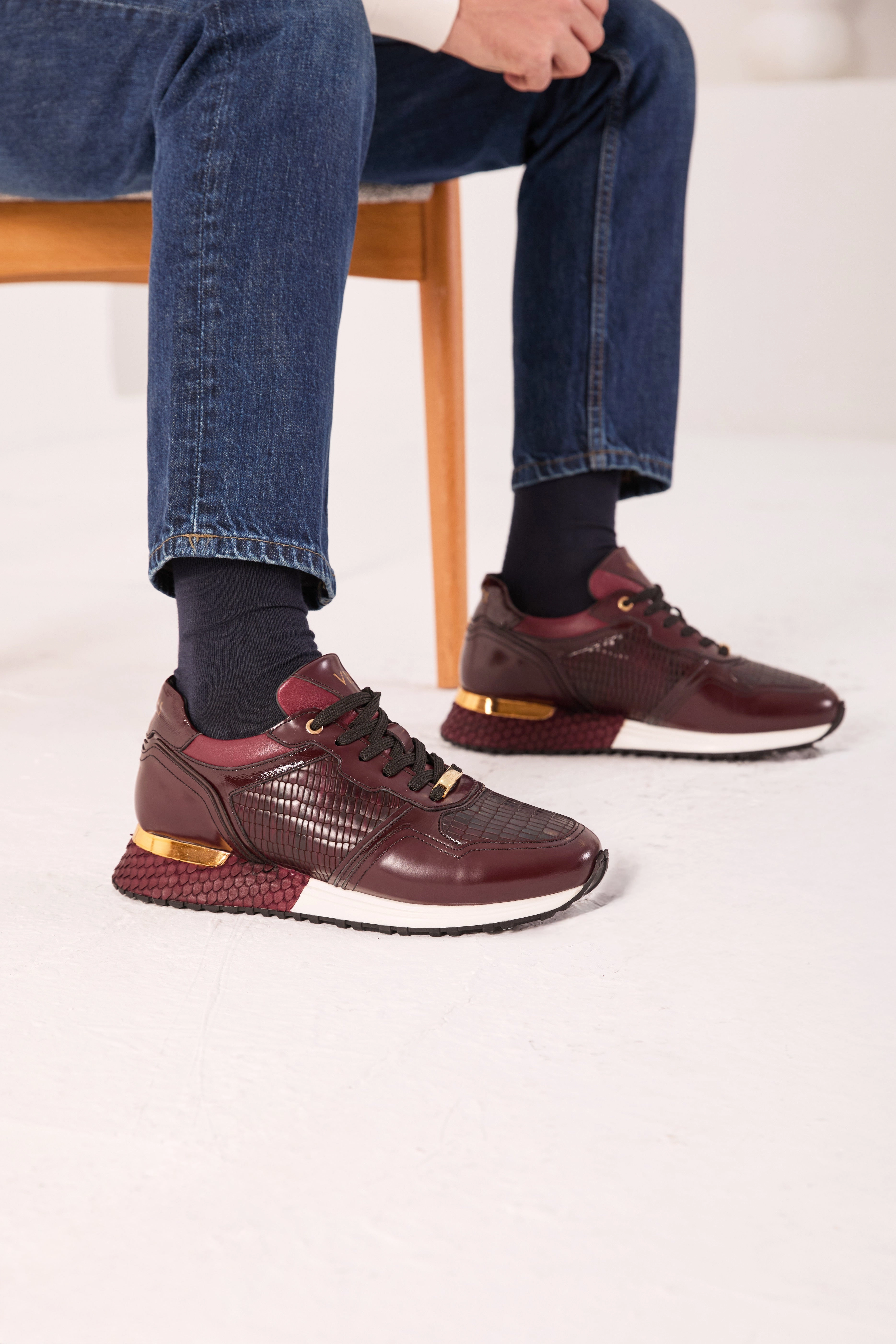 The Empire Burgundy Leather Men Sneaker Abrasion Resistant Welding