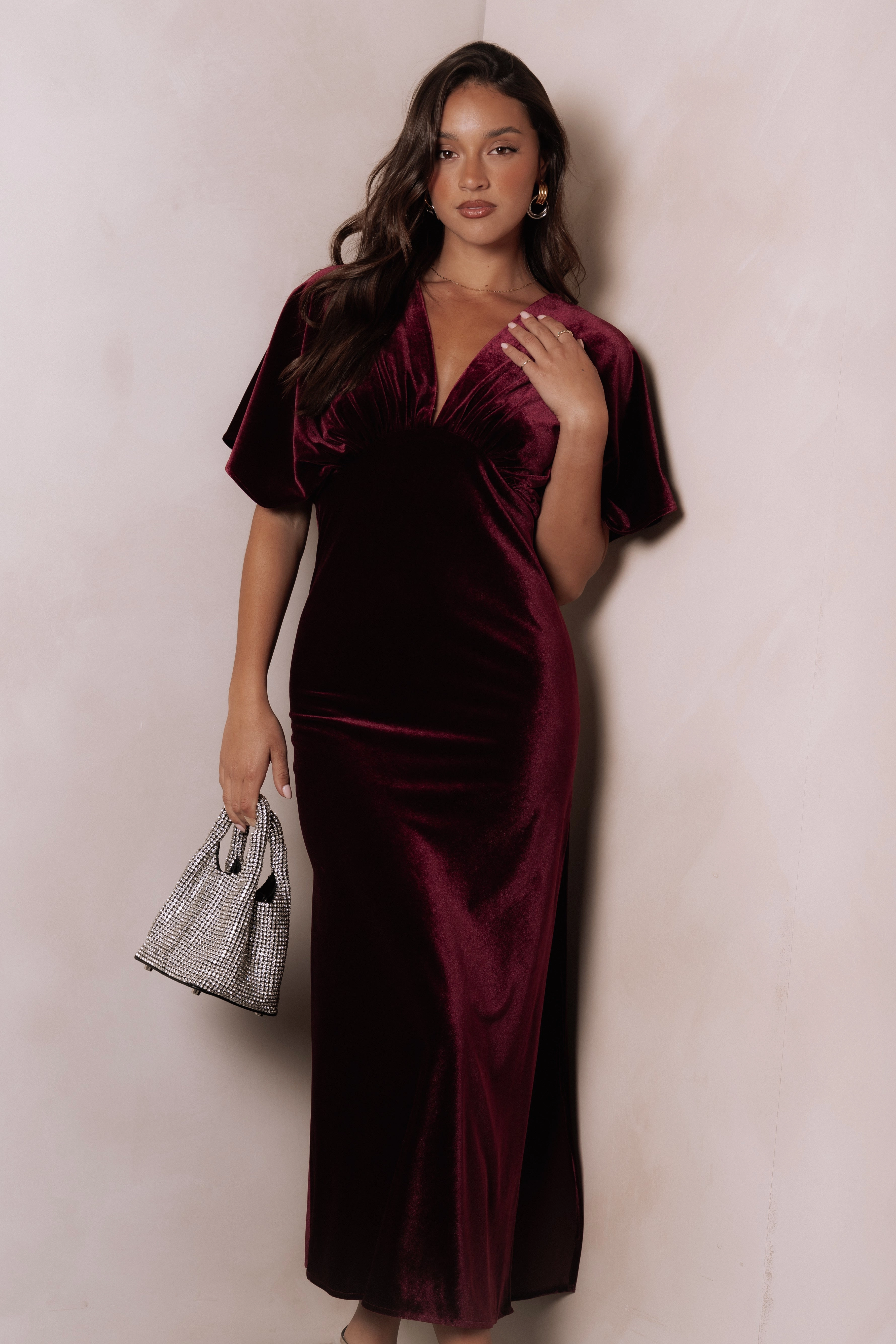 Smooth Vibes Ricki Velvet Maxi Dress - Wine