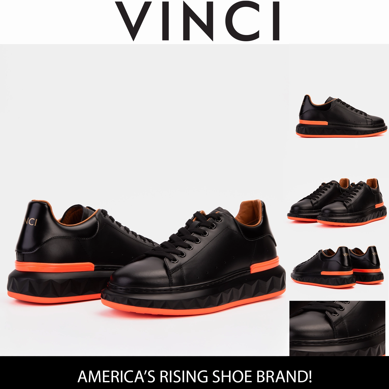 The Linq  Black & Orange Leather Men Sneaker Eco Friendly Dye Process Long-Distance Support