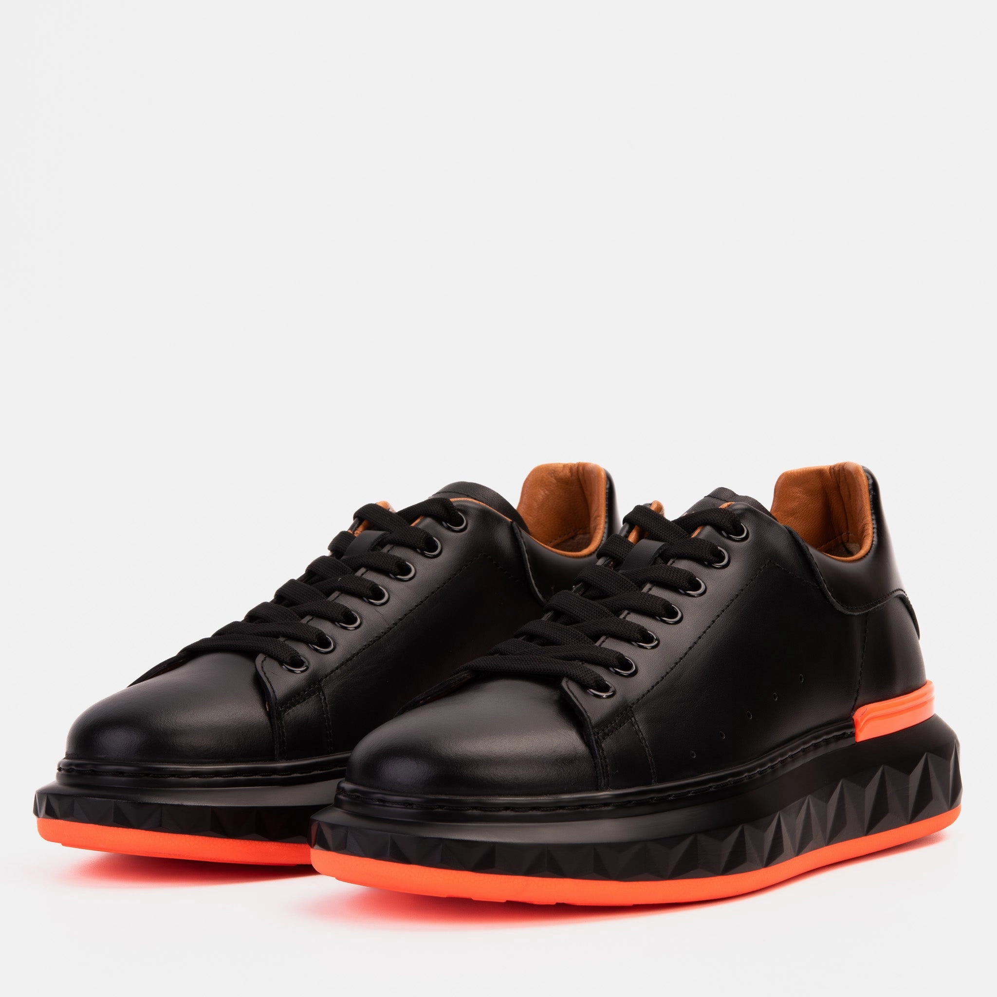 The Linq  Black & Orange Leather Men Sneaker Shock-absorbent flexibility