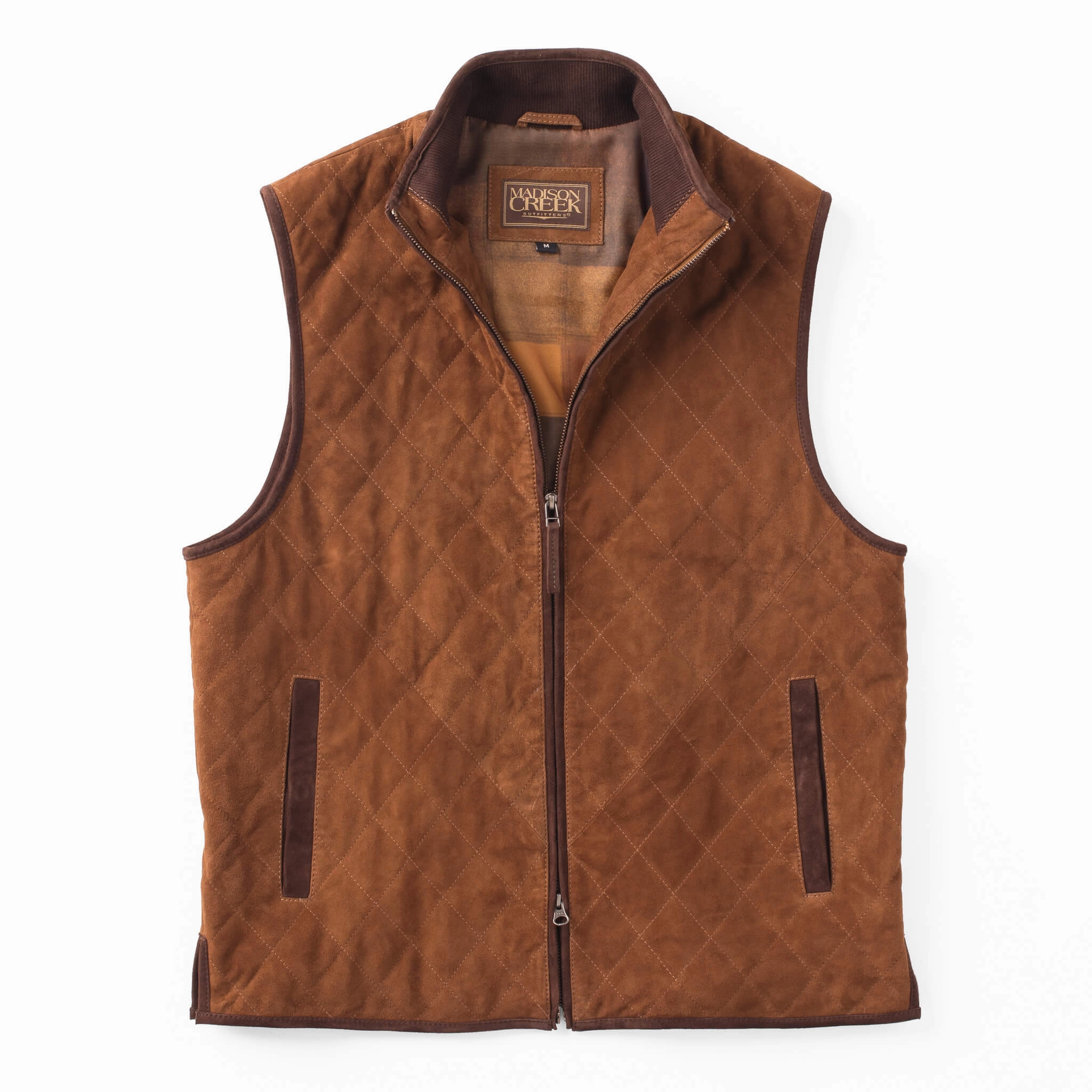 Ridgeland Diamond Quilted Lightweight Goat Suede Leather Vest- Whiskey EcoFriendly Water Repellency Modular Attachment System