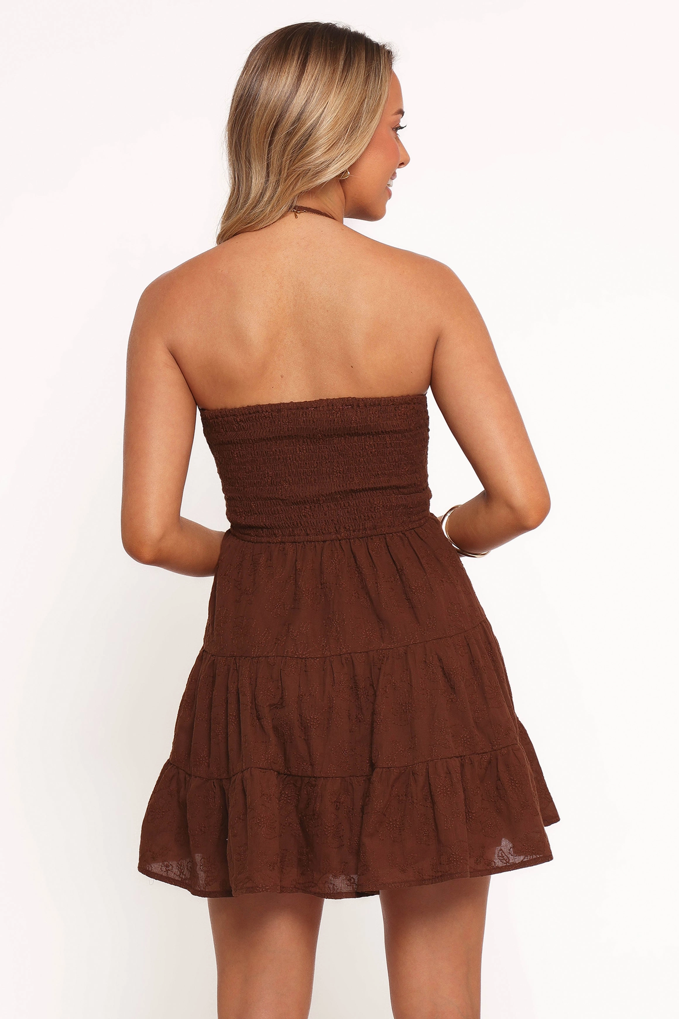 Rilie Halterneck Mini Dress - Brown Modern Comfort Flattering Waist Design