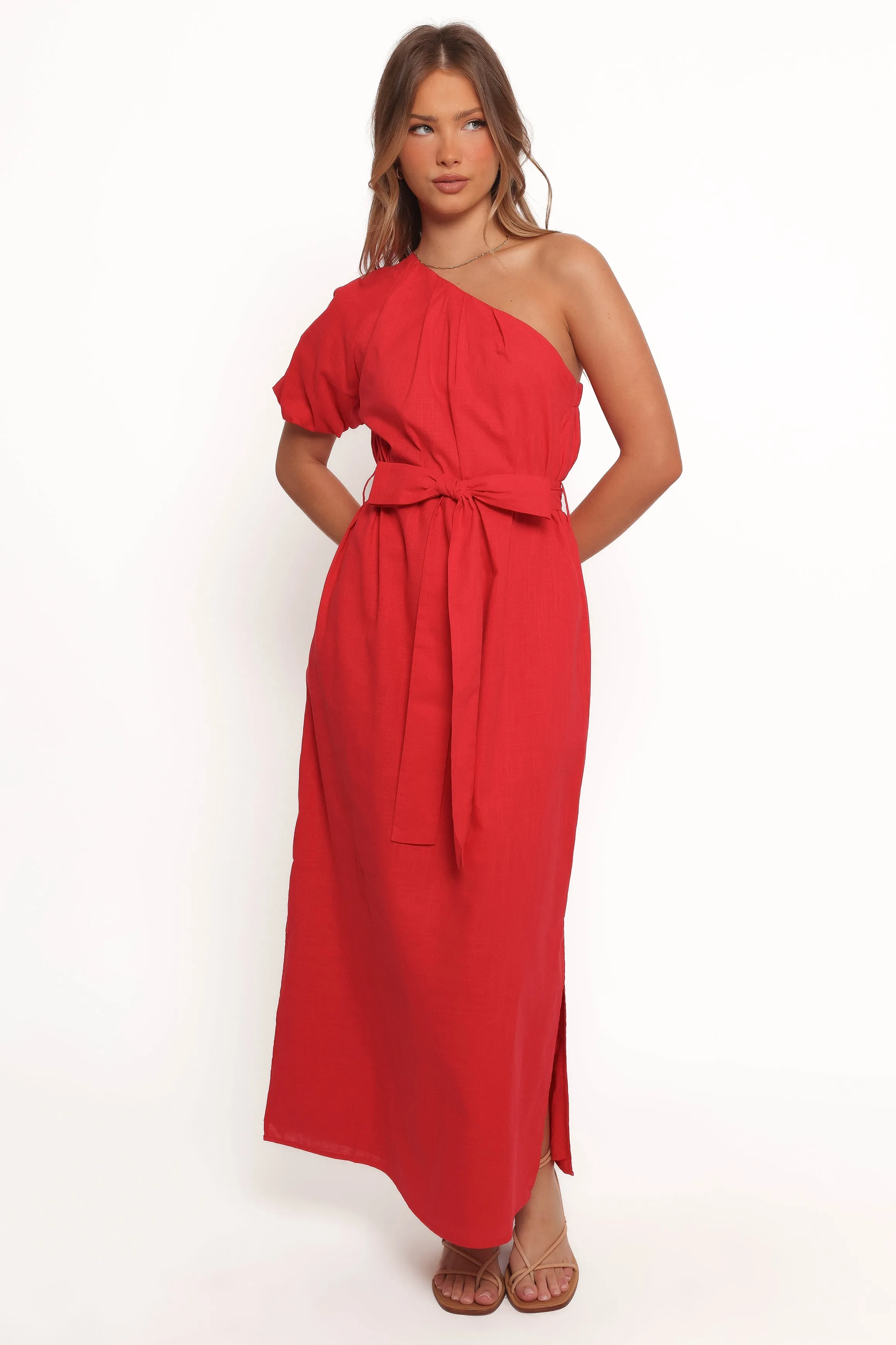 Sunny Lace Roma One Shoulder Midi Dress - Red