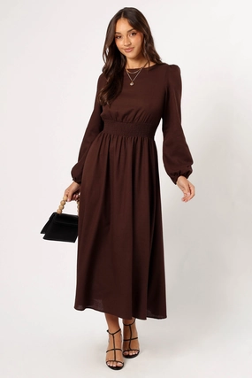 Roman Long Sleeve Maxi Dress - Brown Recycled-Material Work Vibe