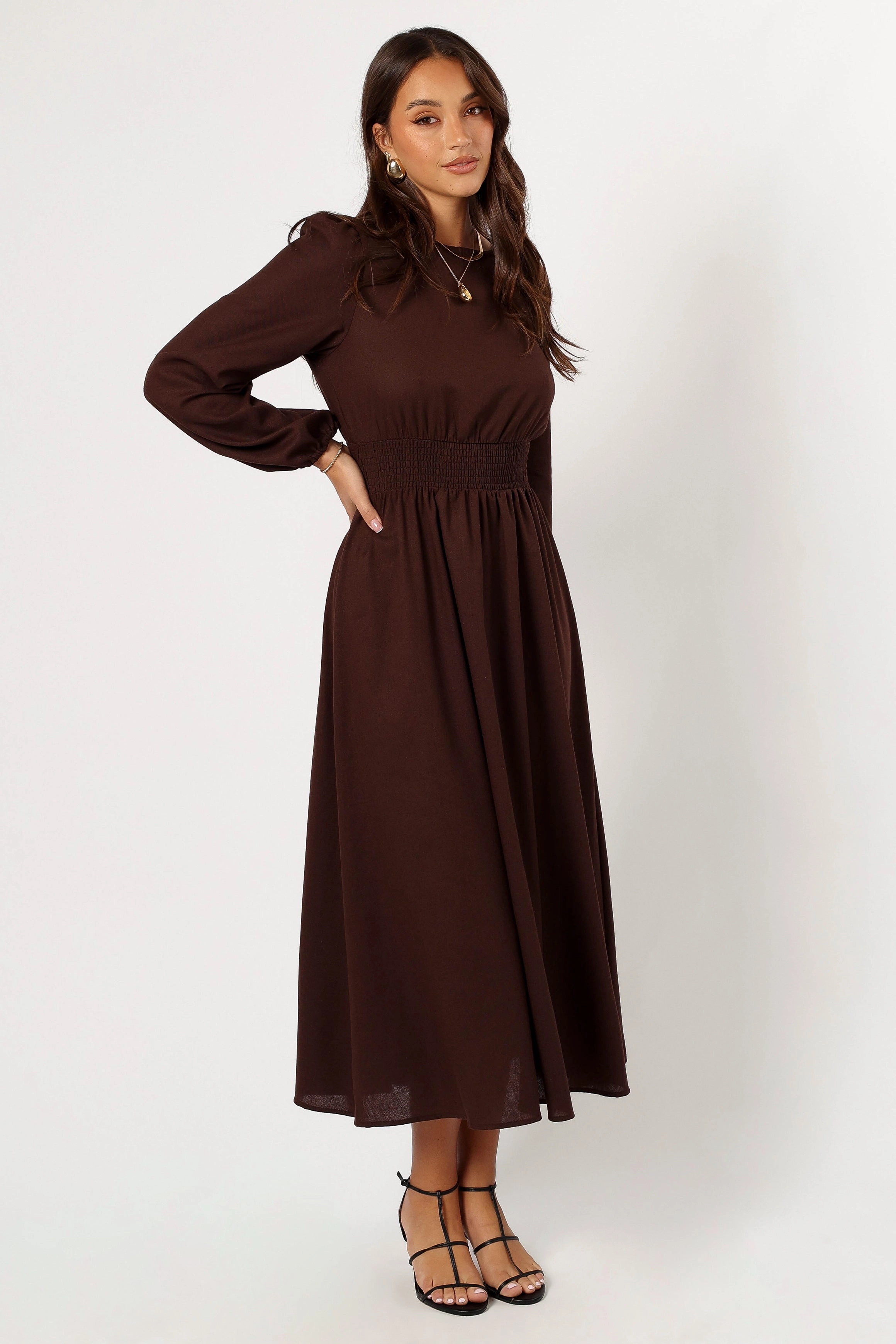 Day Ready Roman Long Sleeve Maxi Dress - Brown